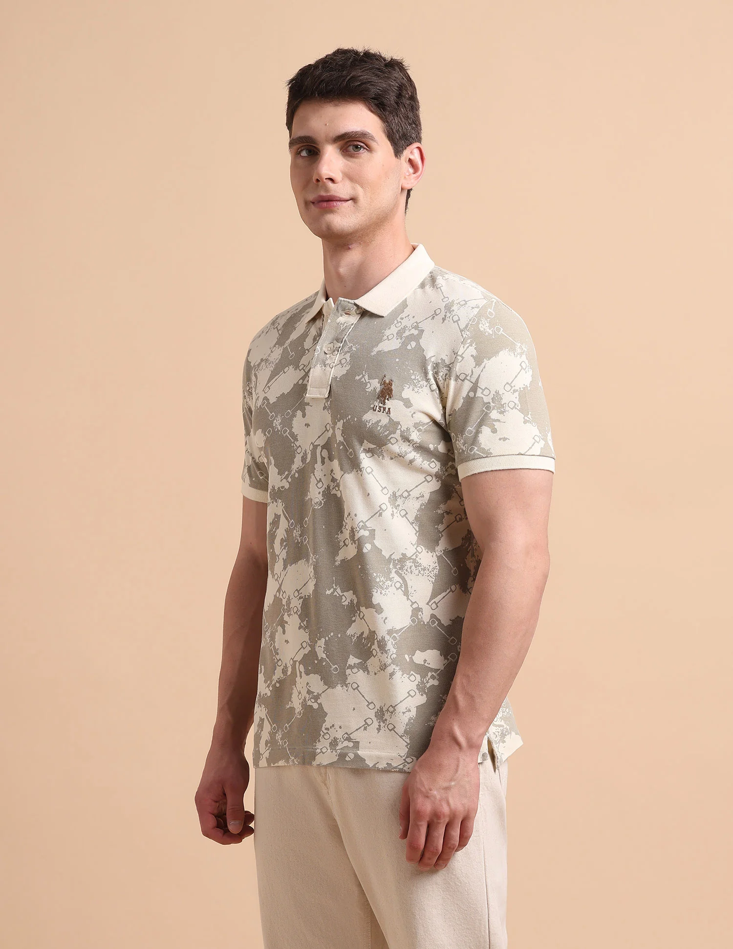 Abstract Printed Pure Cotton Polo Shirt - Image 4