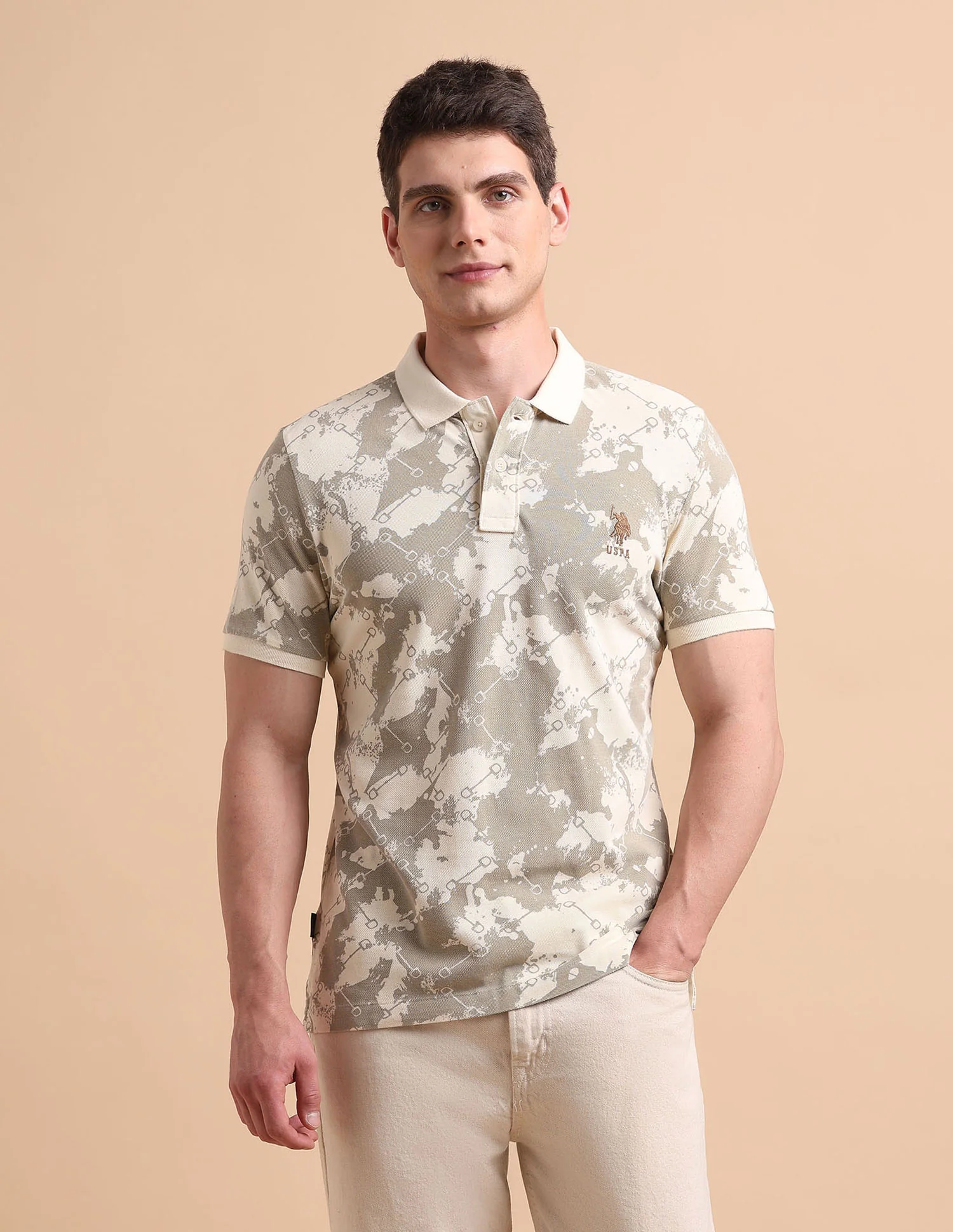 Abstract Printed Pure Cotton Polo Shirt - Image 6