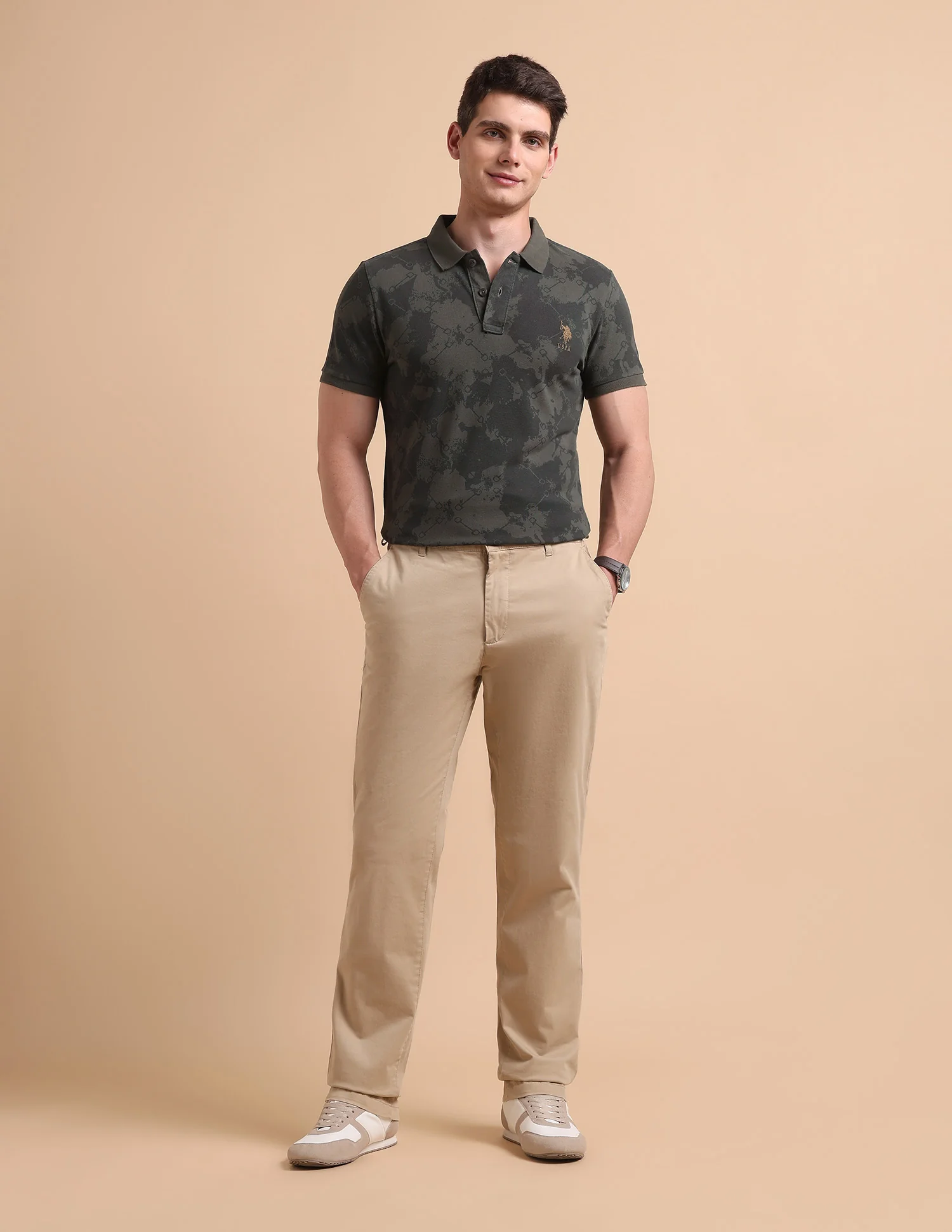 Abstract Printed Pure Cotton Polo Shirt - Image 3
