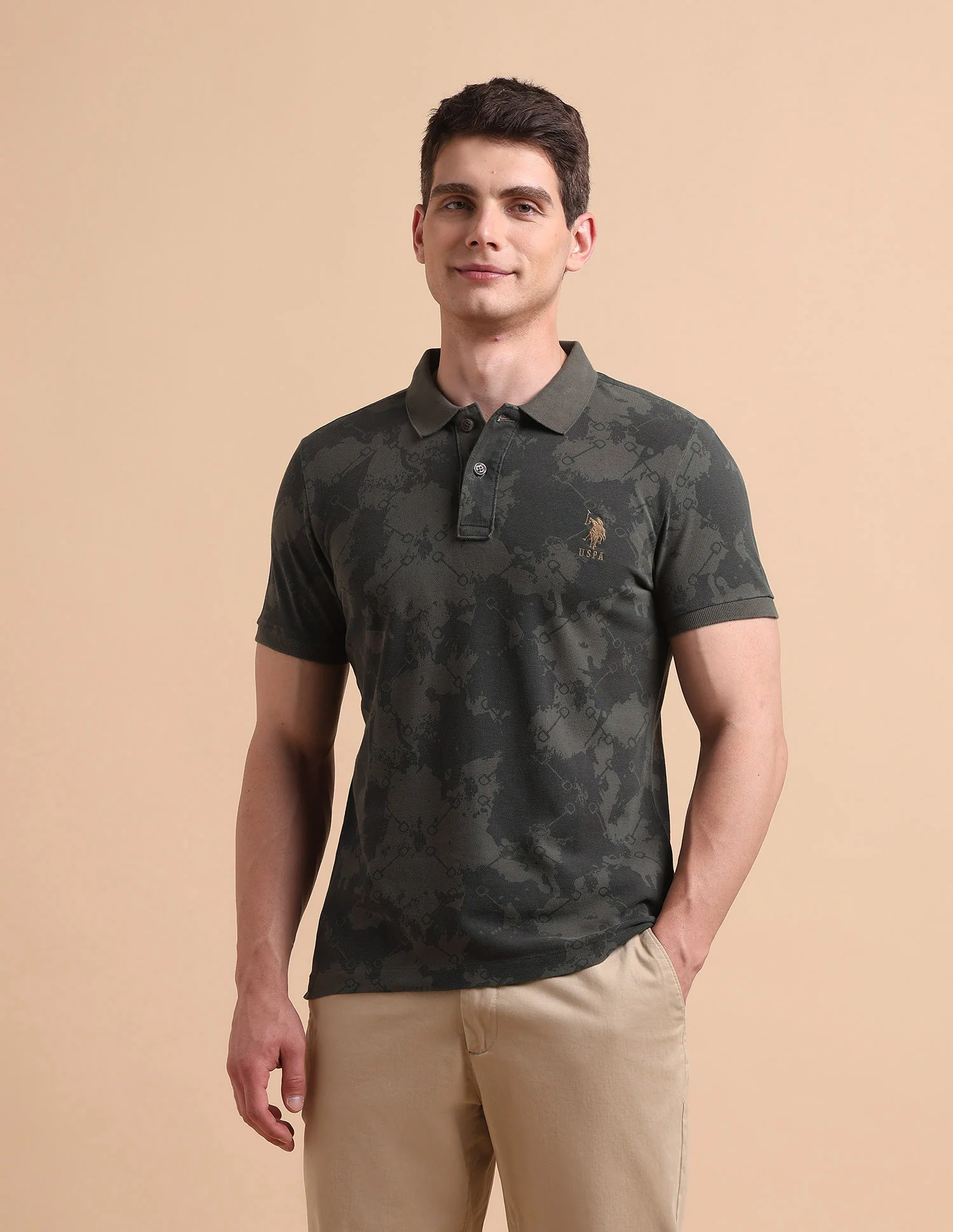 Abstract Printed Pure Cotton Polo Shirt - Image 6