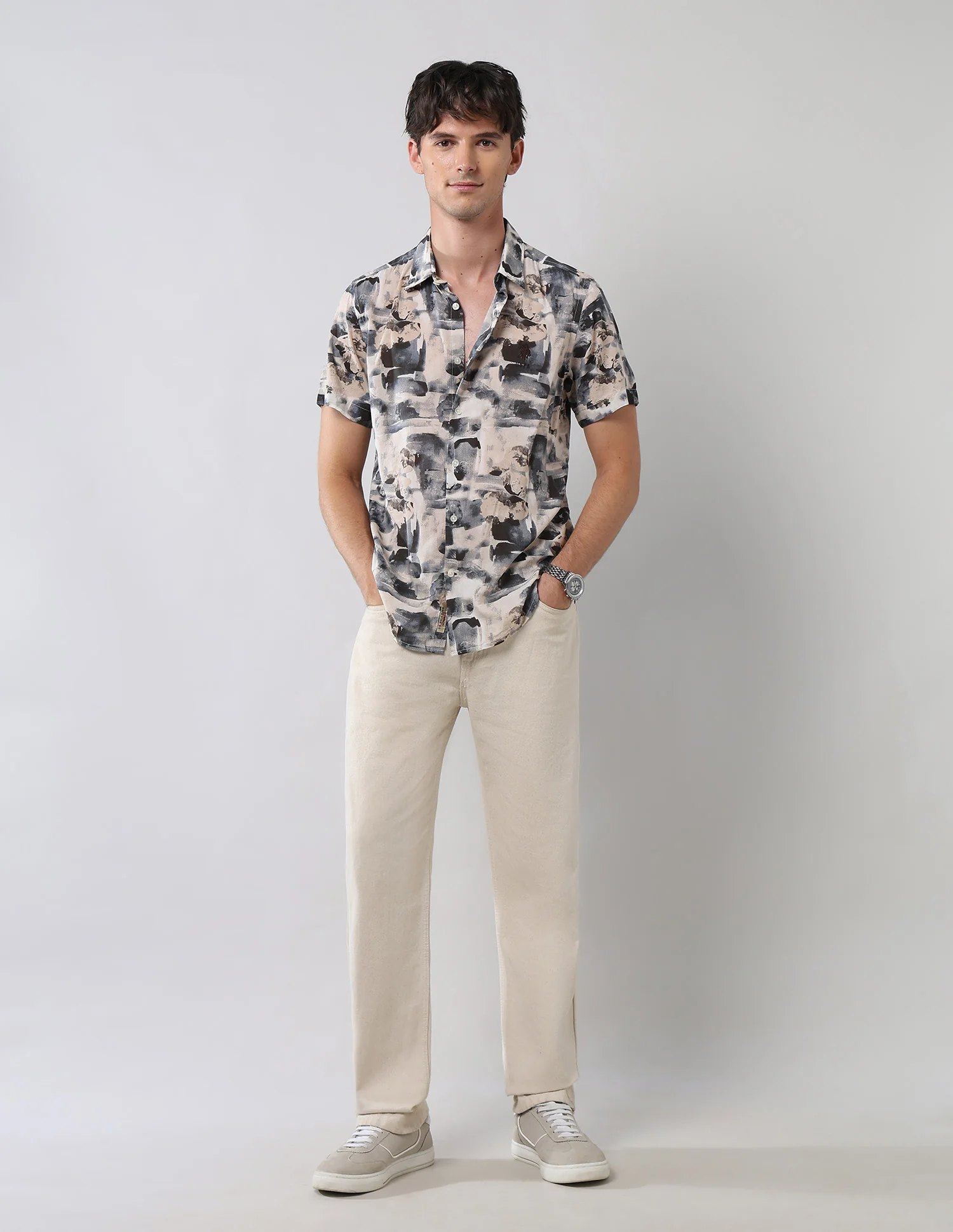 Abstract Printed Regular Fit Shirt - Image 3