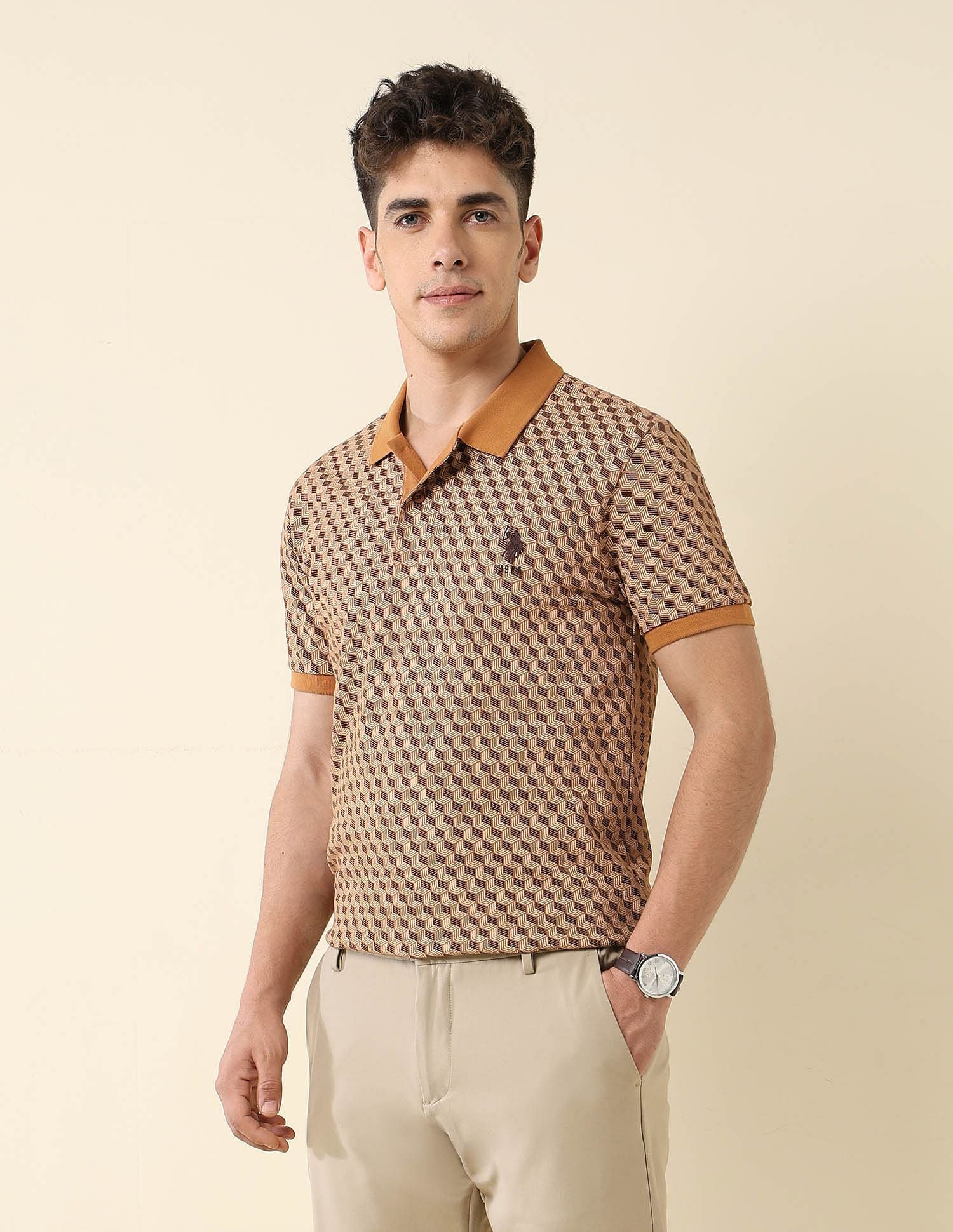 All-Over Printed Slim Fit Polo Shirt