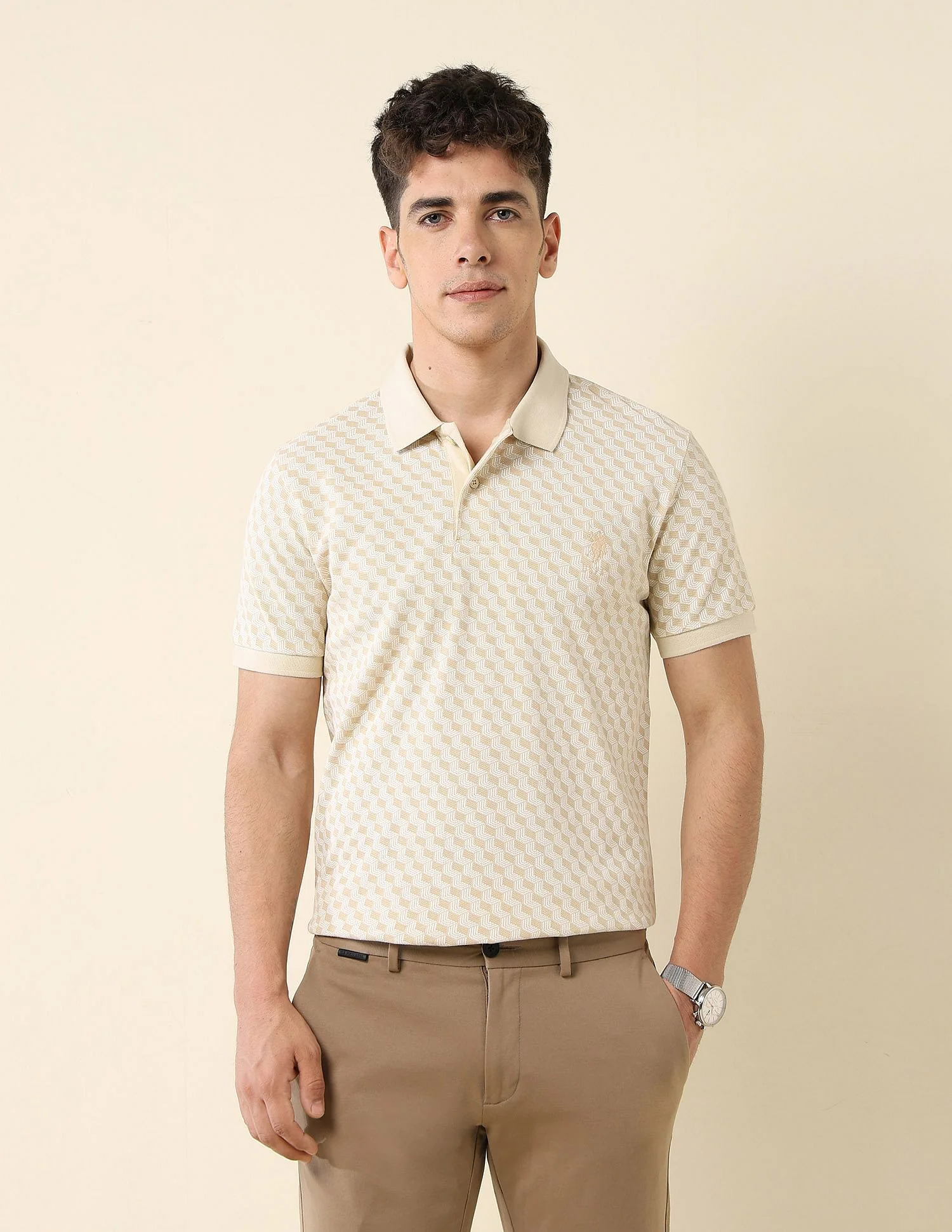 All-Over Printed Slim Fit Polo Shirt