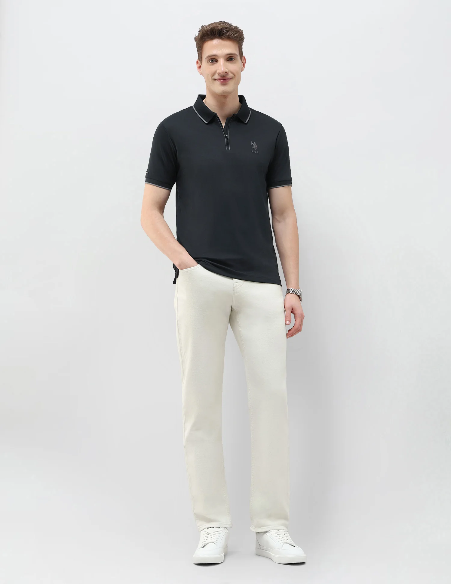 Black & Gold Slim Fit Polo Shirt - Image 3