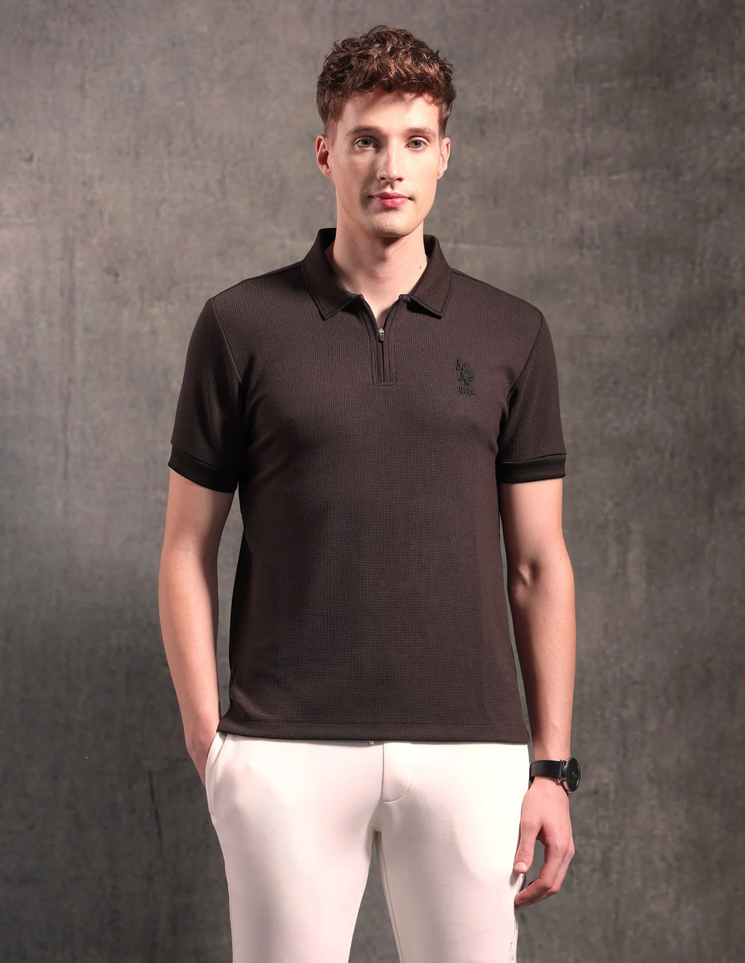 Black & Gold Textured Polo Shirt - Image 6