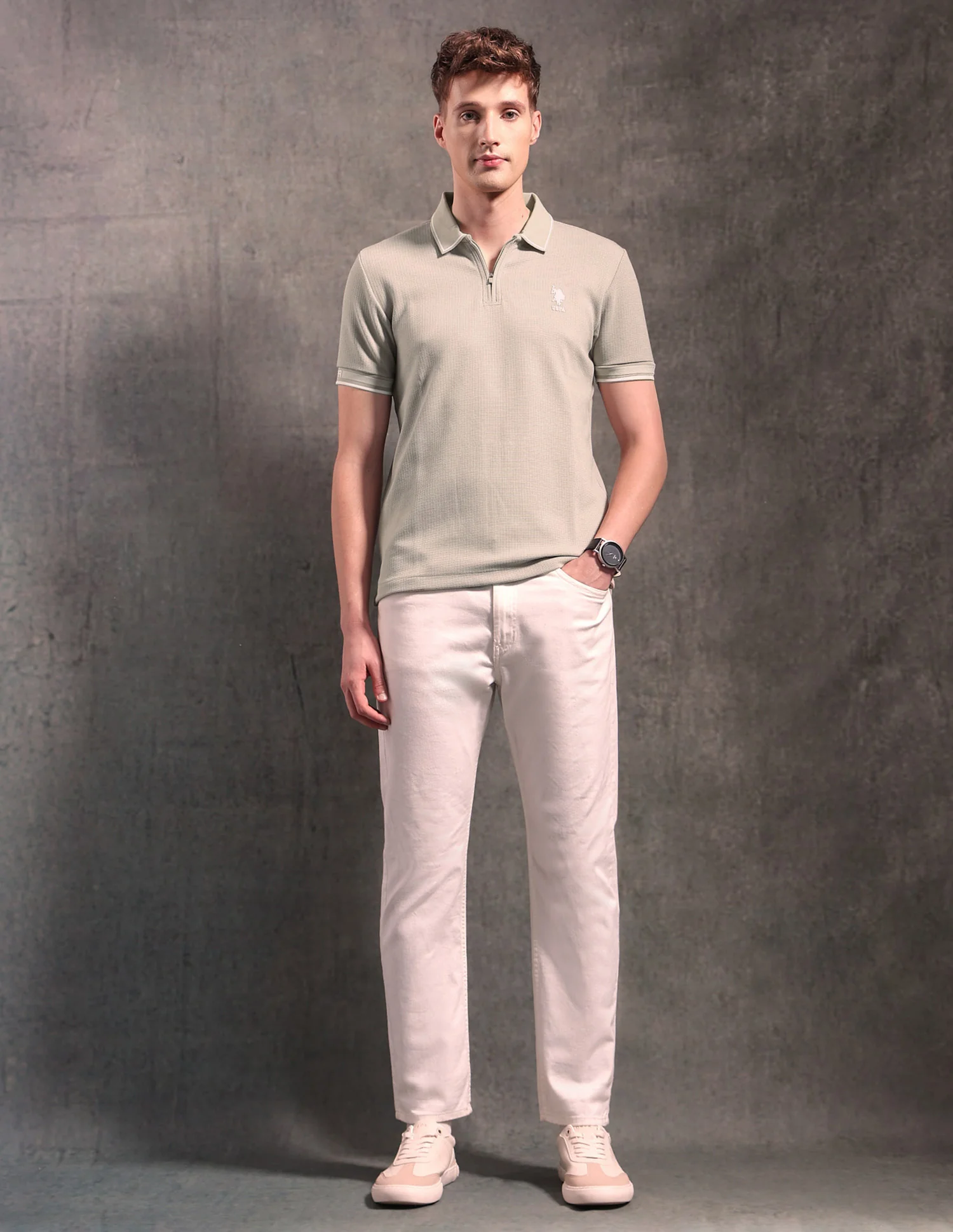 Black & Gold Textured Polo Shirt - Image 3