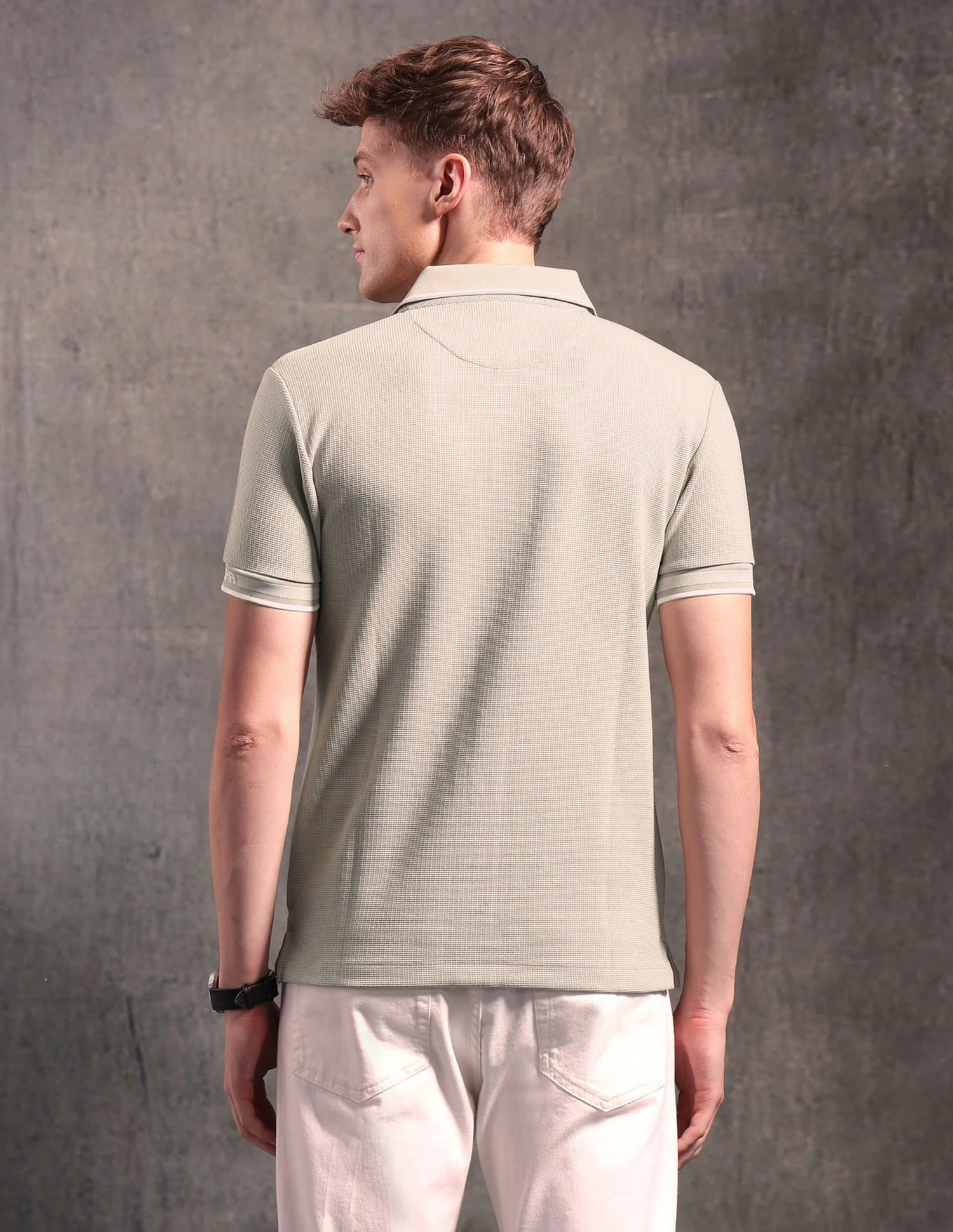 Black & Gold Textured Polo Shirt - Image 5