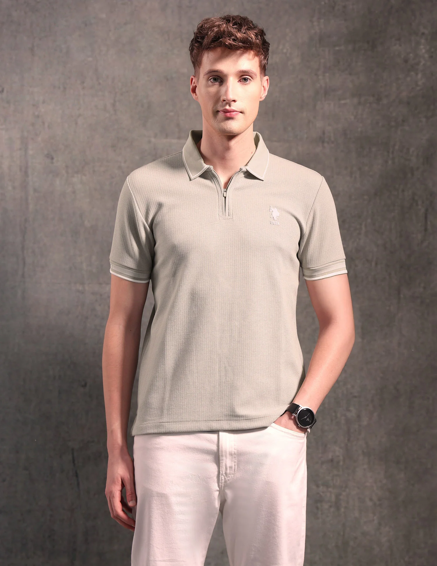 Black & Gold Textured Polo Shirt - Image 6