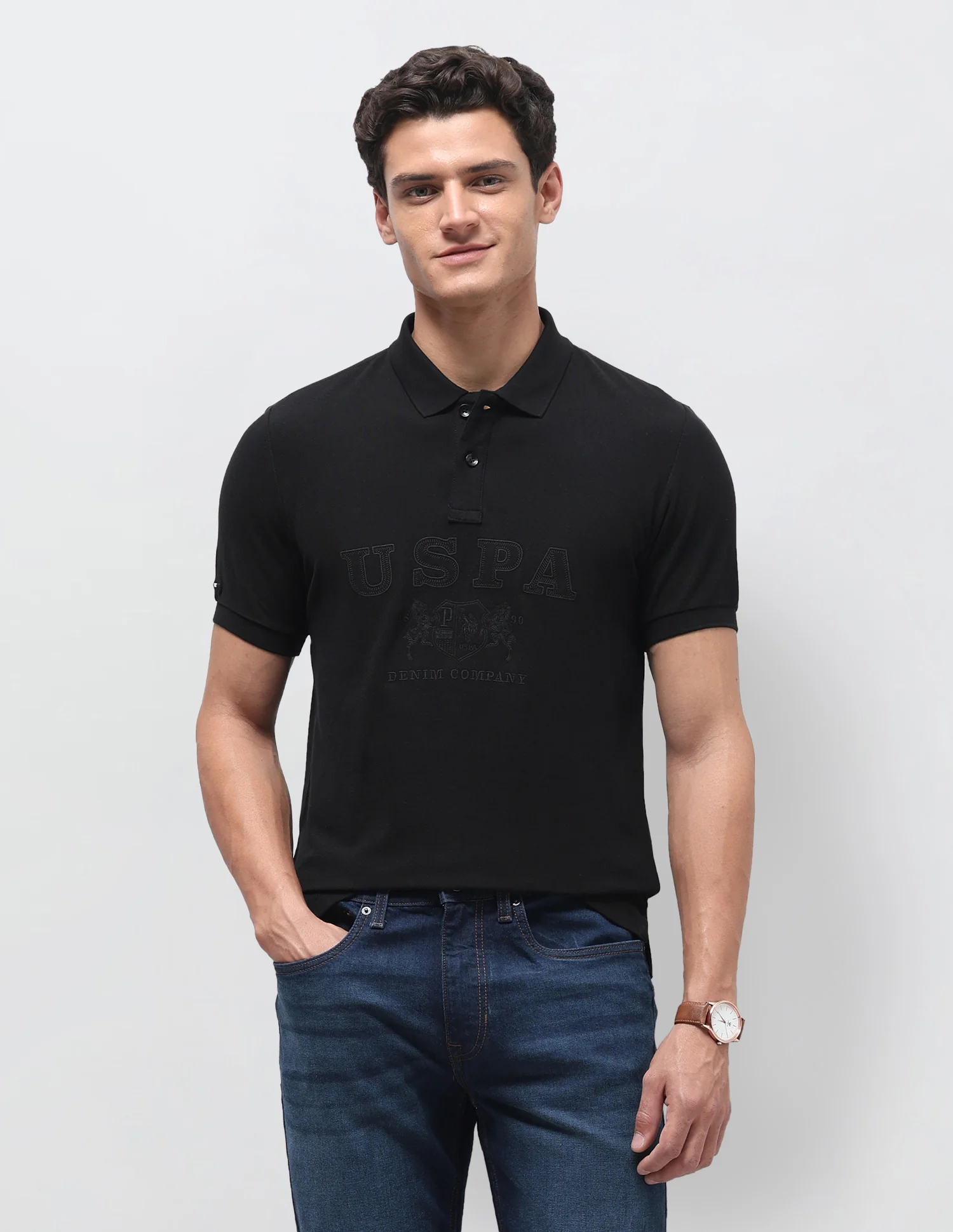 Brand Applique Slim Fit Polo Shirt