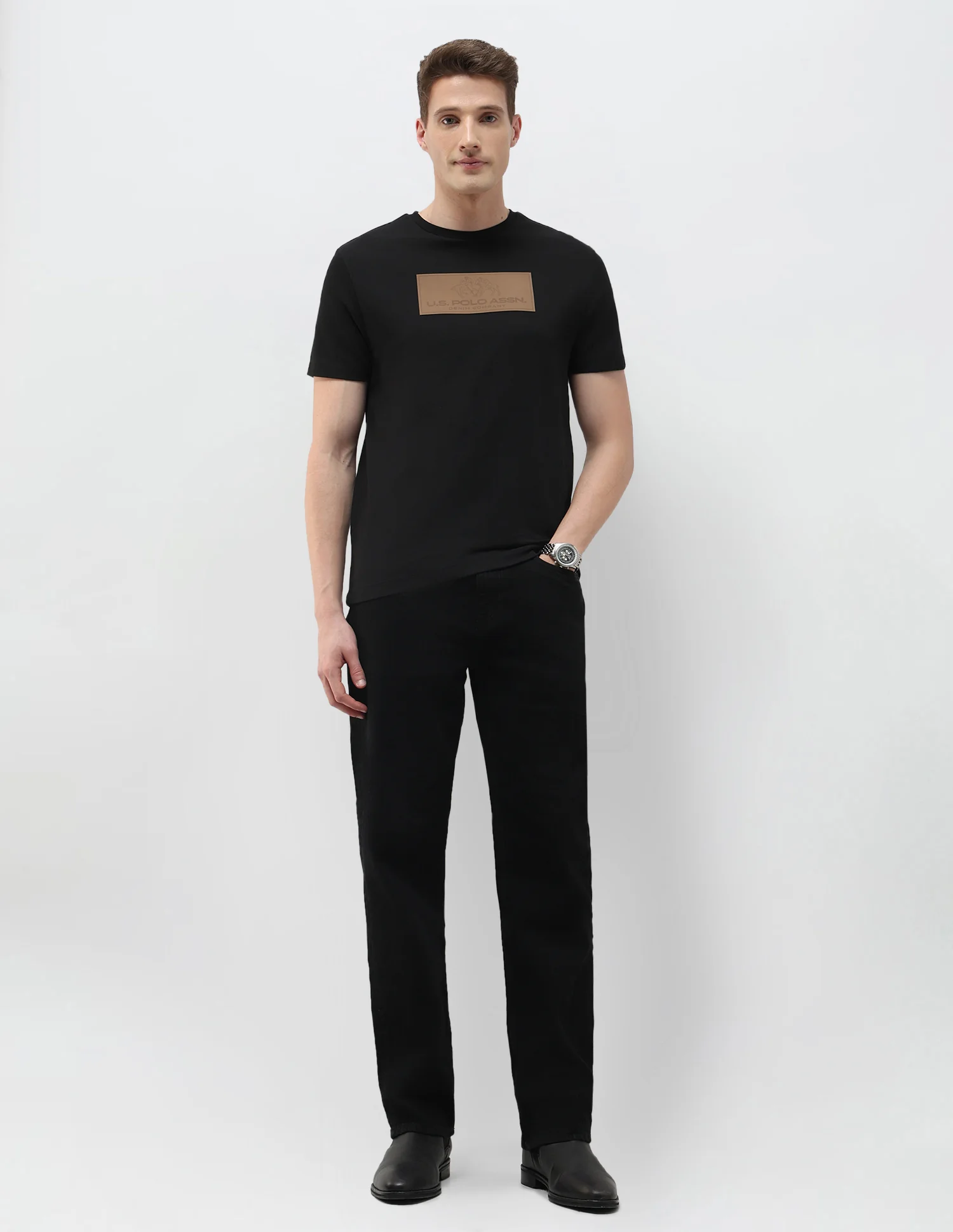 Brand Embossed Black & Gold Slim Fit T-Shirt - Image 3