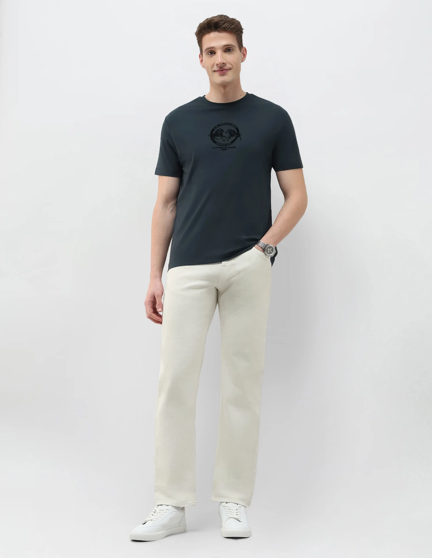 Brand Embossed Black & Gold Slim Fit T-Shirt - Image 3