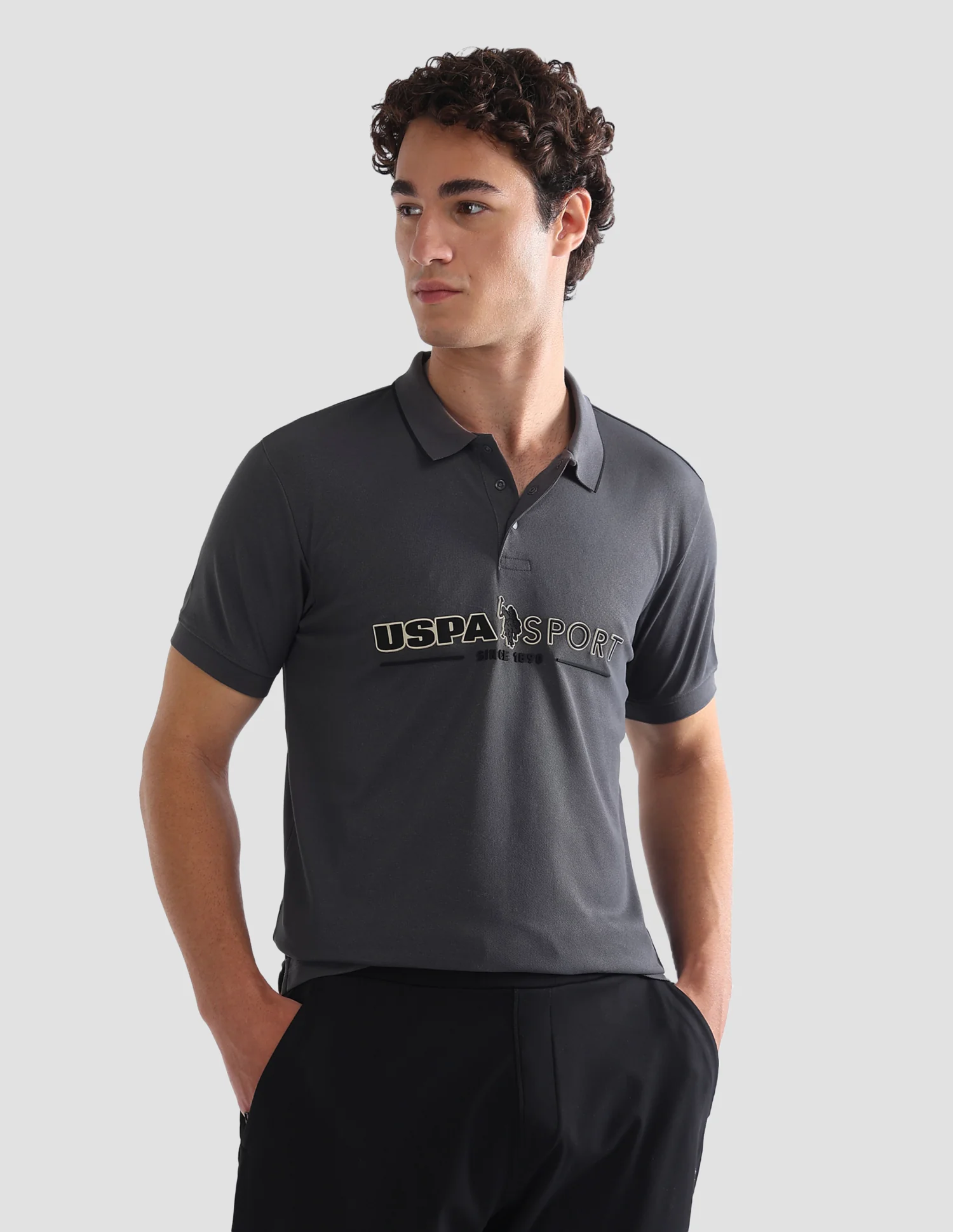 Brand Embossed Slim Fit Active Polo Shirt
