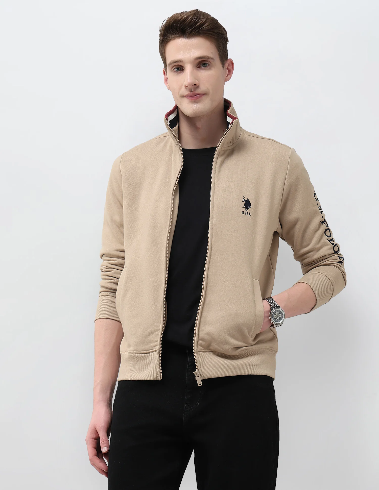 Brand Embroidered Zipper Sweatshirt