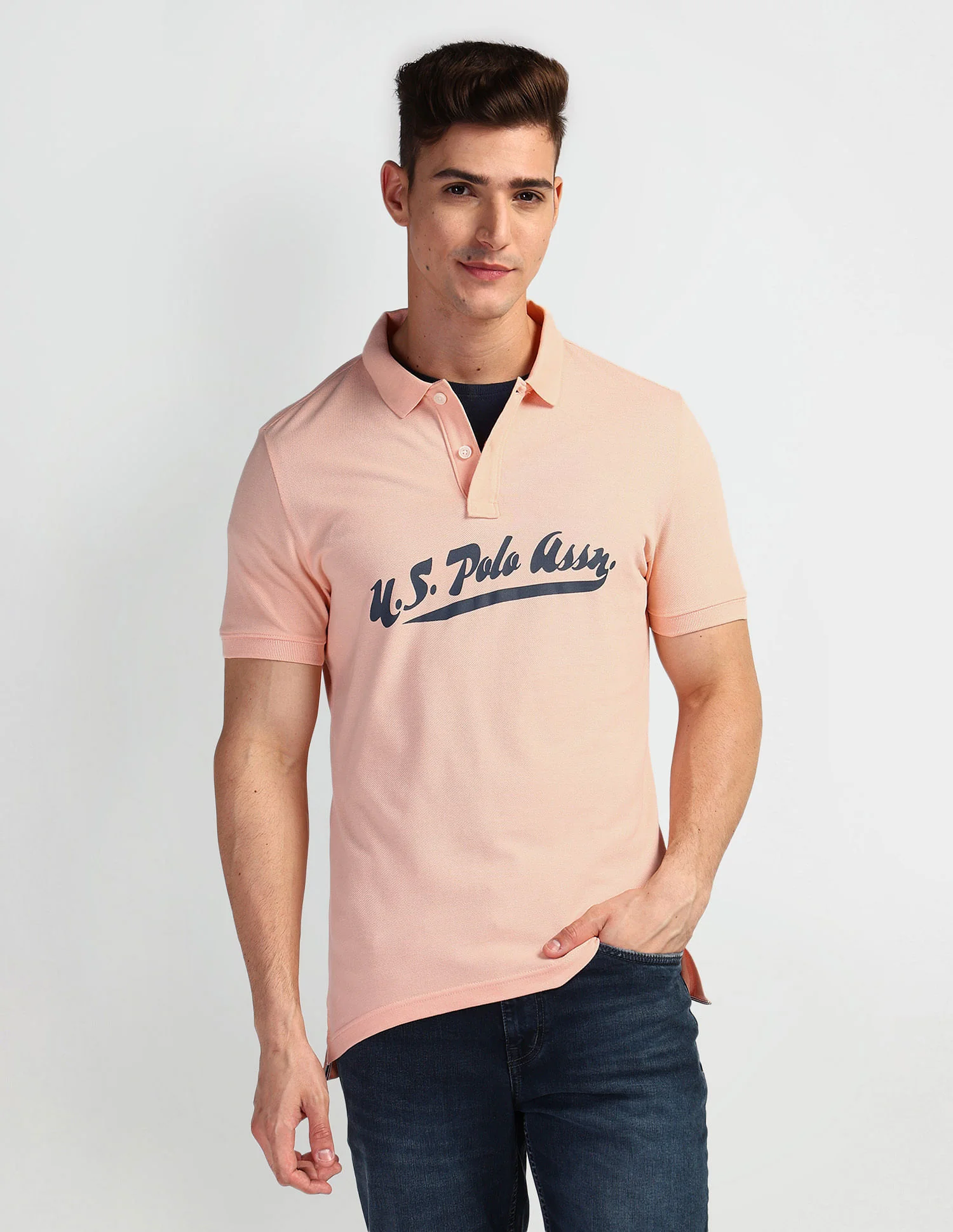 Brand Print Cotton Polo Shirt