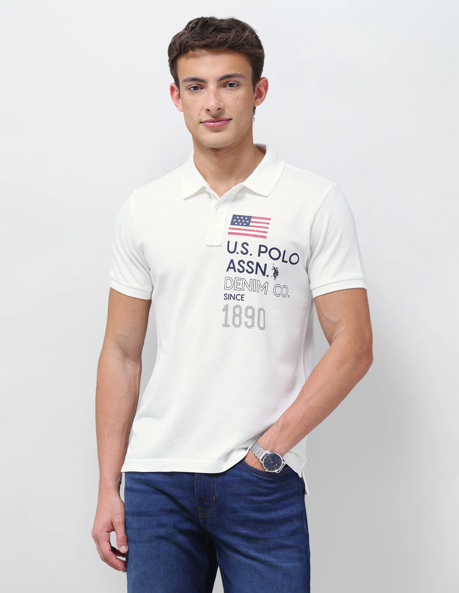 Brand Printed Slim Fit Polo Shirt