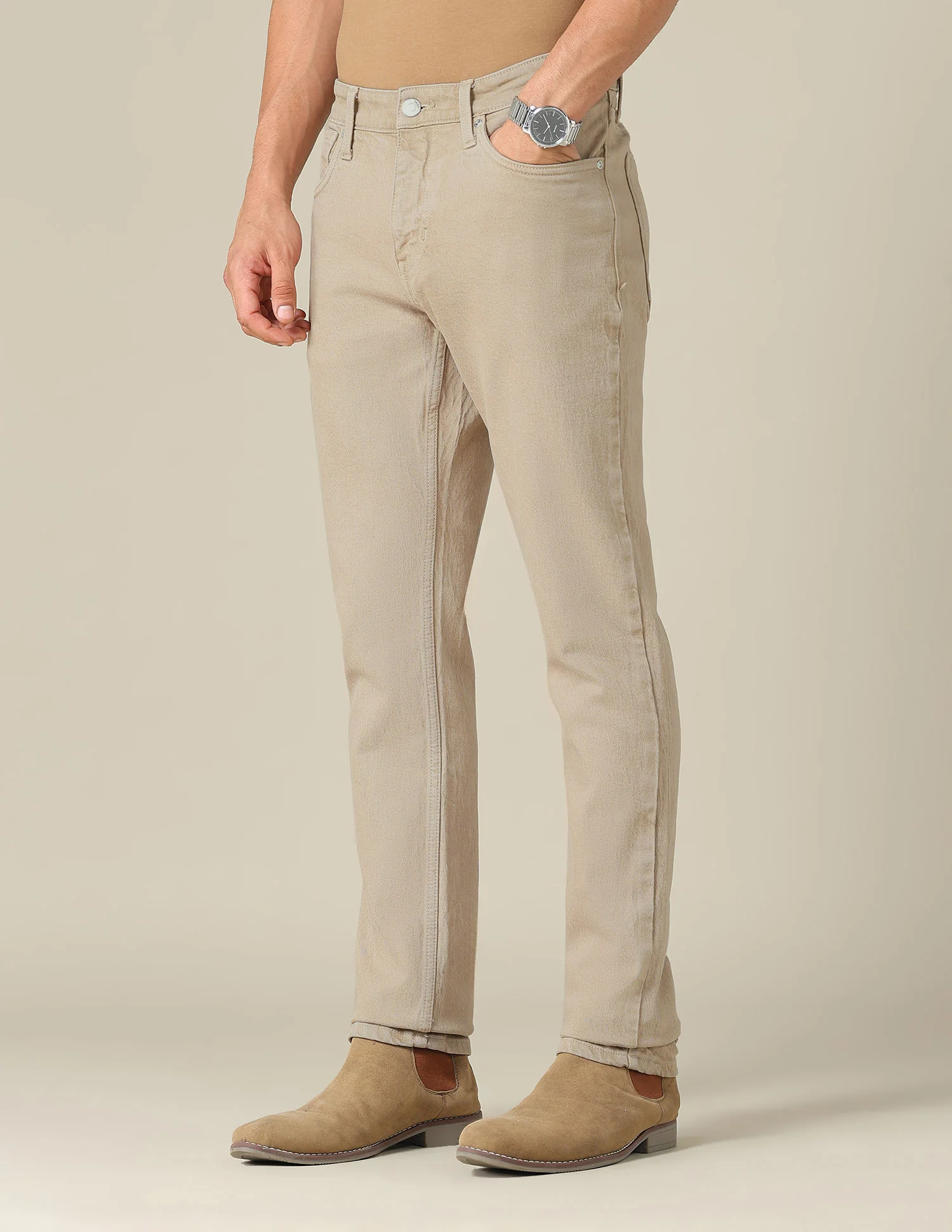 Brandon Slim Tapered Fit Beige Jeans - Image 4