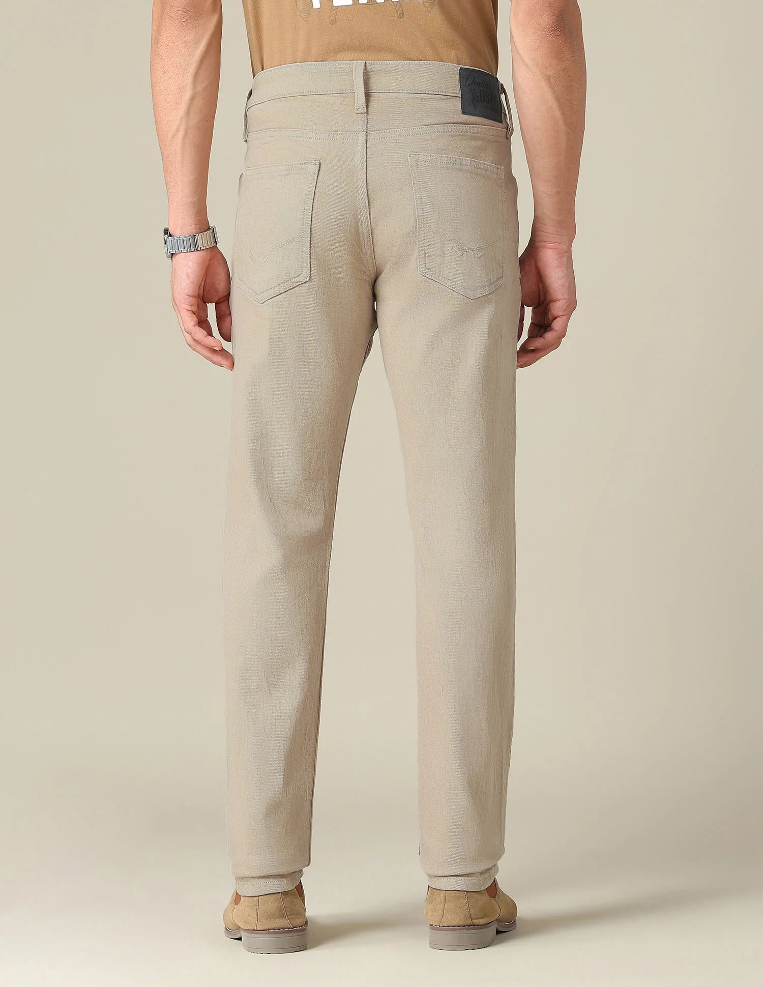 Brandon Slim Tapered Fit Beige Jeans - Image 5