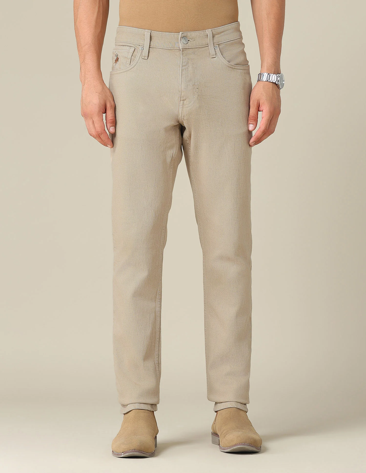 Brandon Slim Tapered Fit Beige Jeans - Image 6