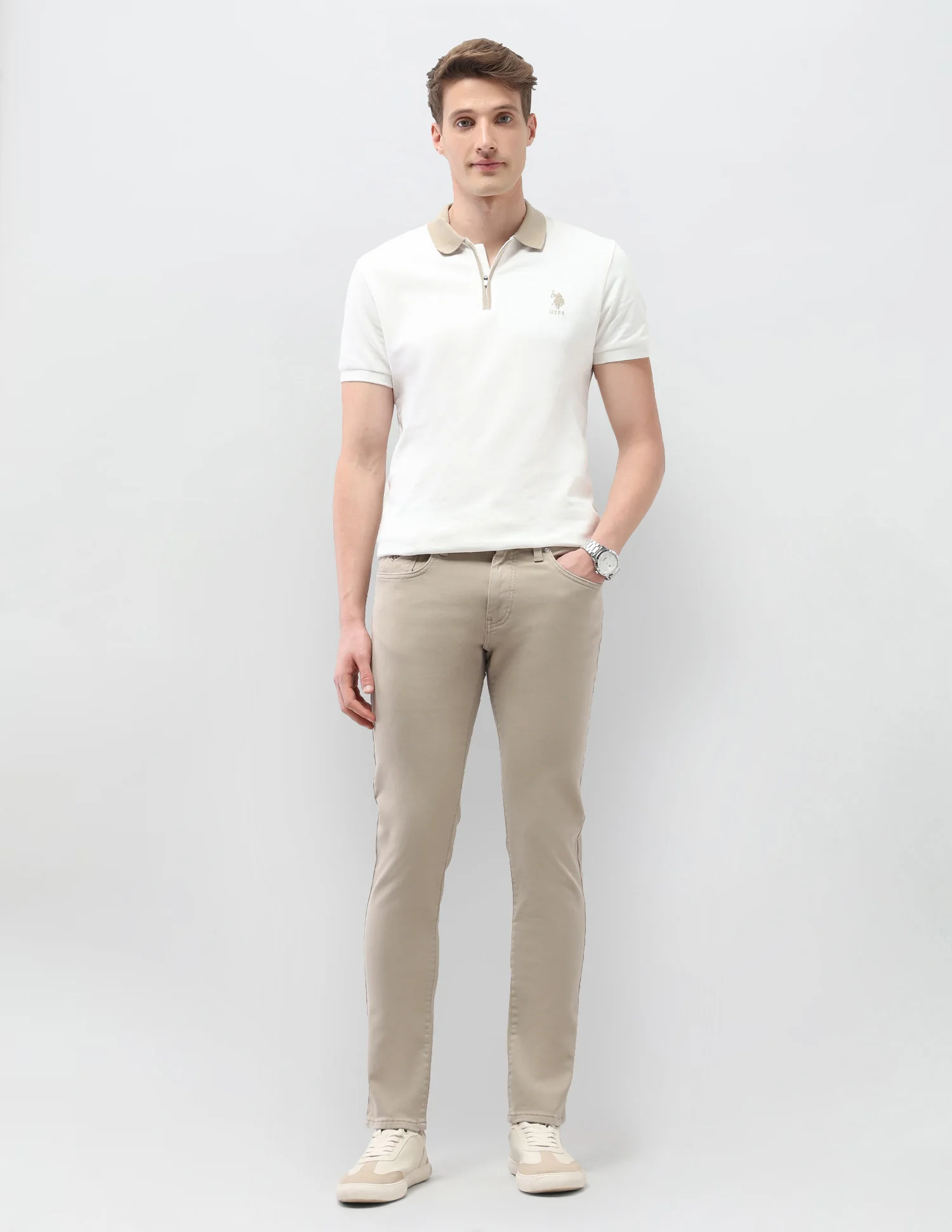 Brandon Slim Tapered Fit Beige Jeans - Image 3