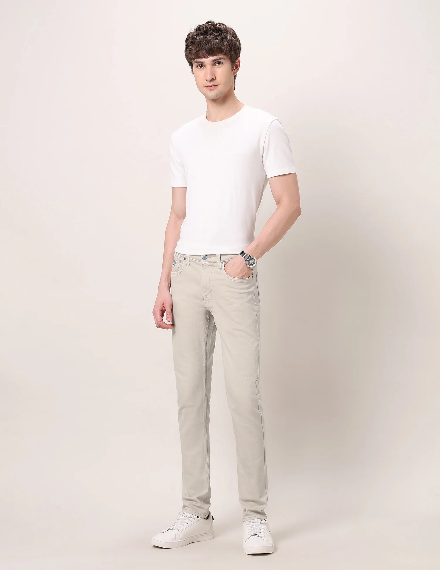 Brandon Slim Tapered Fit Beige Jeans - Image 3