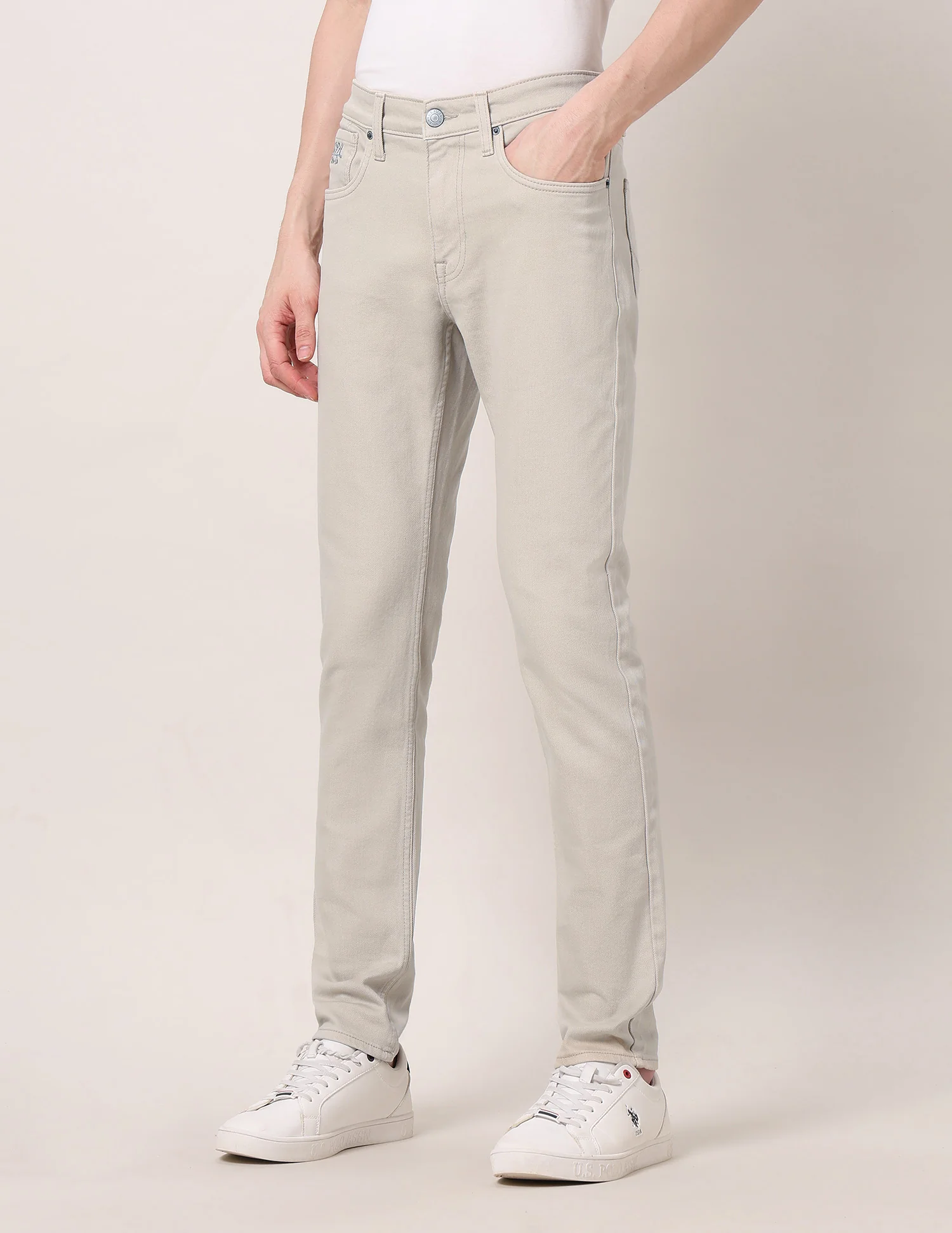 Brandon Slim Tapered Fit Beige Jeans - Image 4