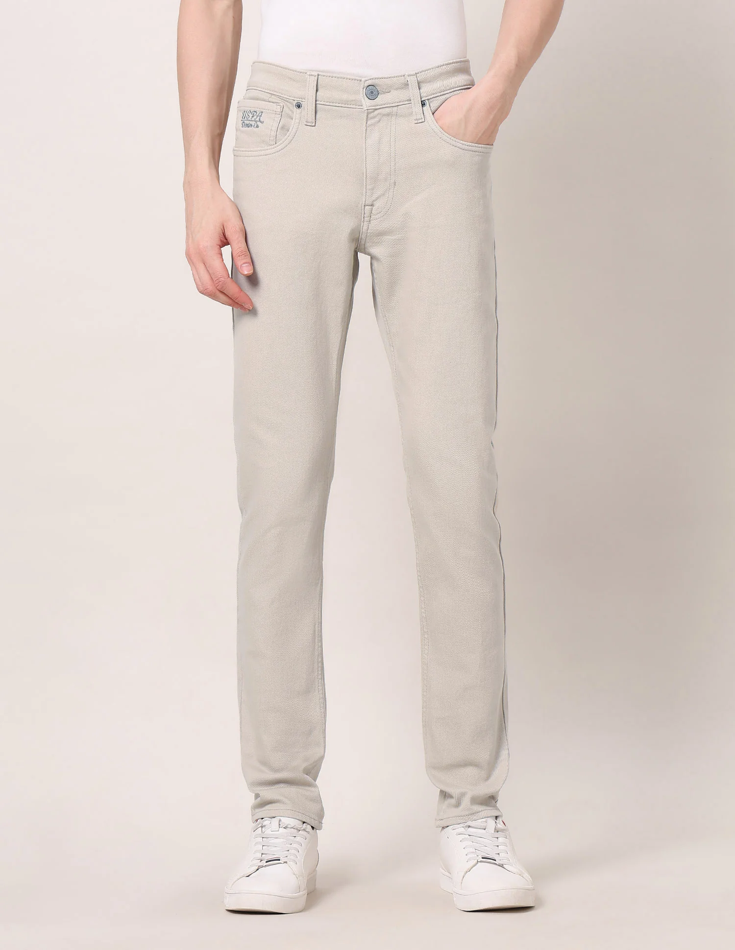Brandon Slim Tapered Fit Beige Jeans - Image 6