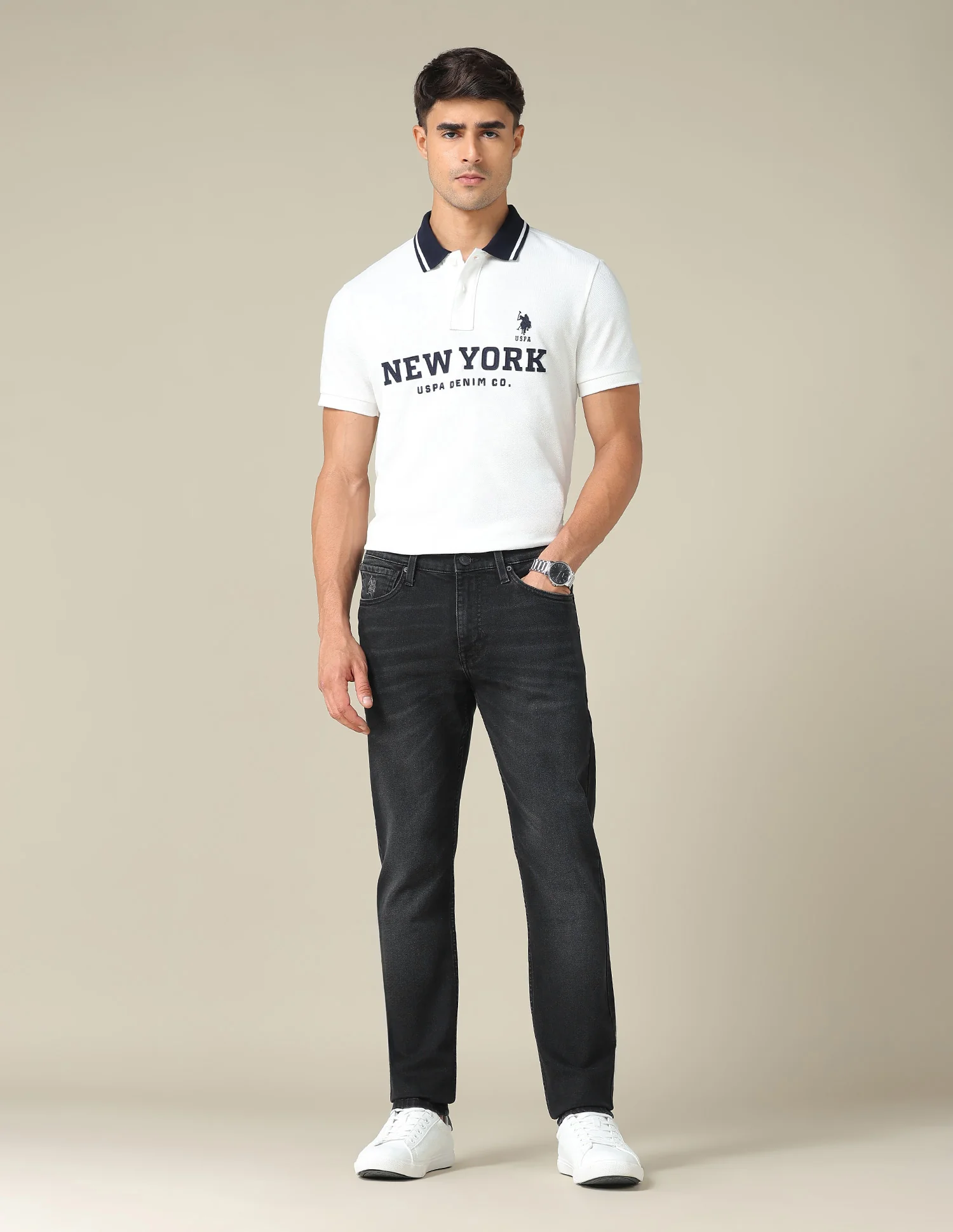 Brandon Slim Tapered Fit Black Jeans - Image 3