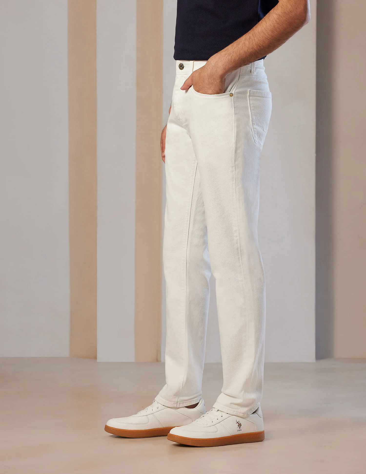 Brandon Slim Tapered Fit White Jeans - Image 4