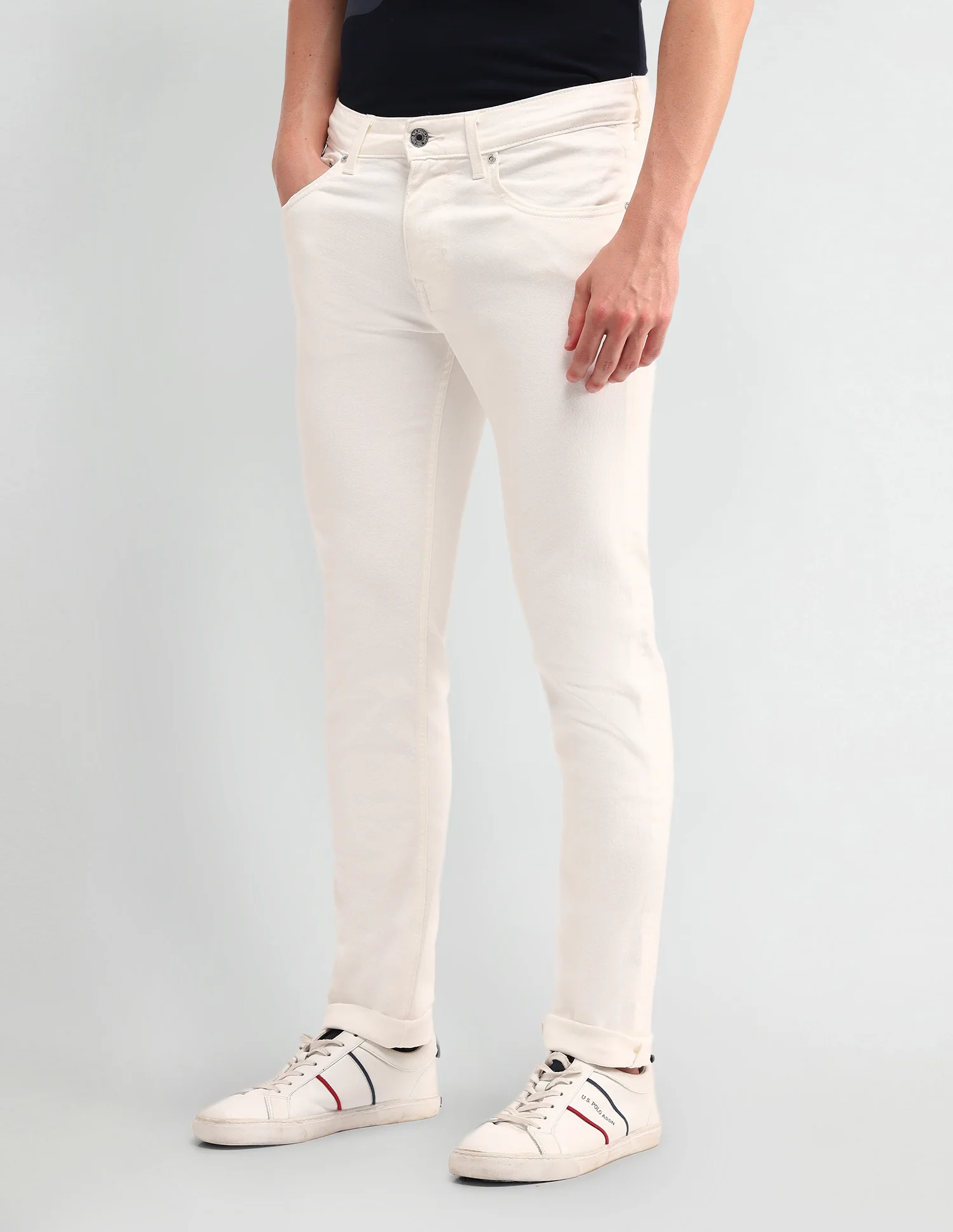 Brandon Slim Tapered Fit White Jeans - Image 4
