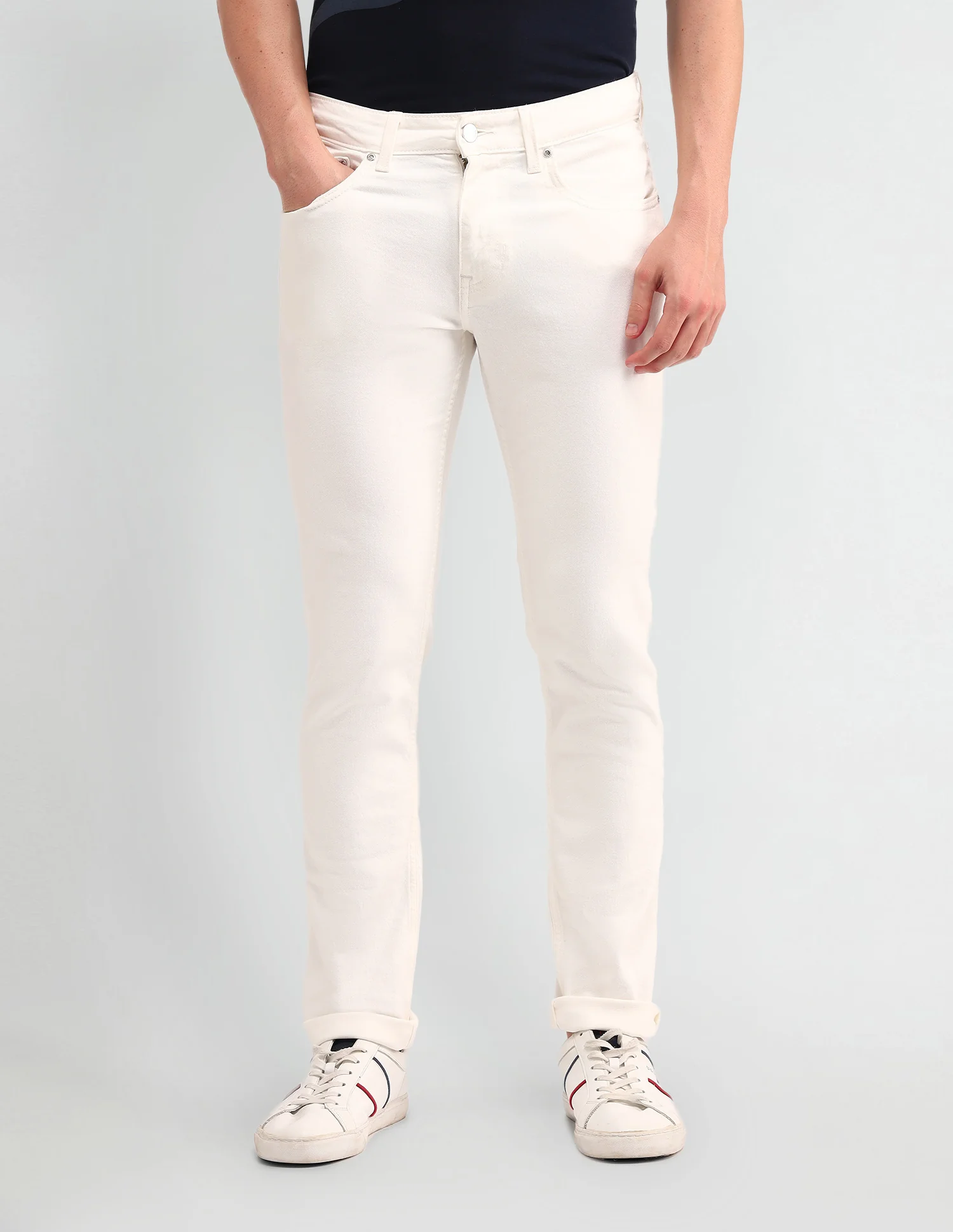 Brandon Slim Tapered Fit White Jeans - Image 6