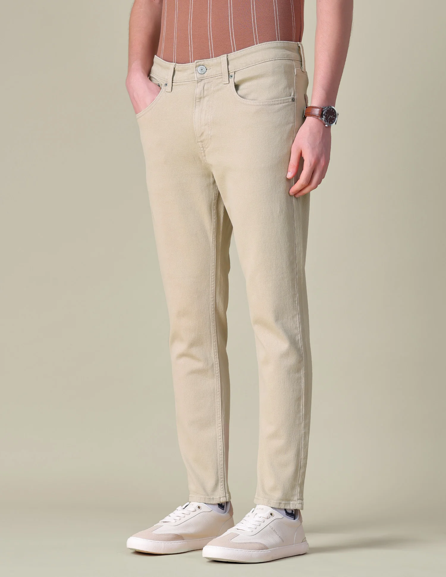 Cole Comfort Cropped Fit Brown Jeans - Image 4
