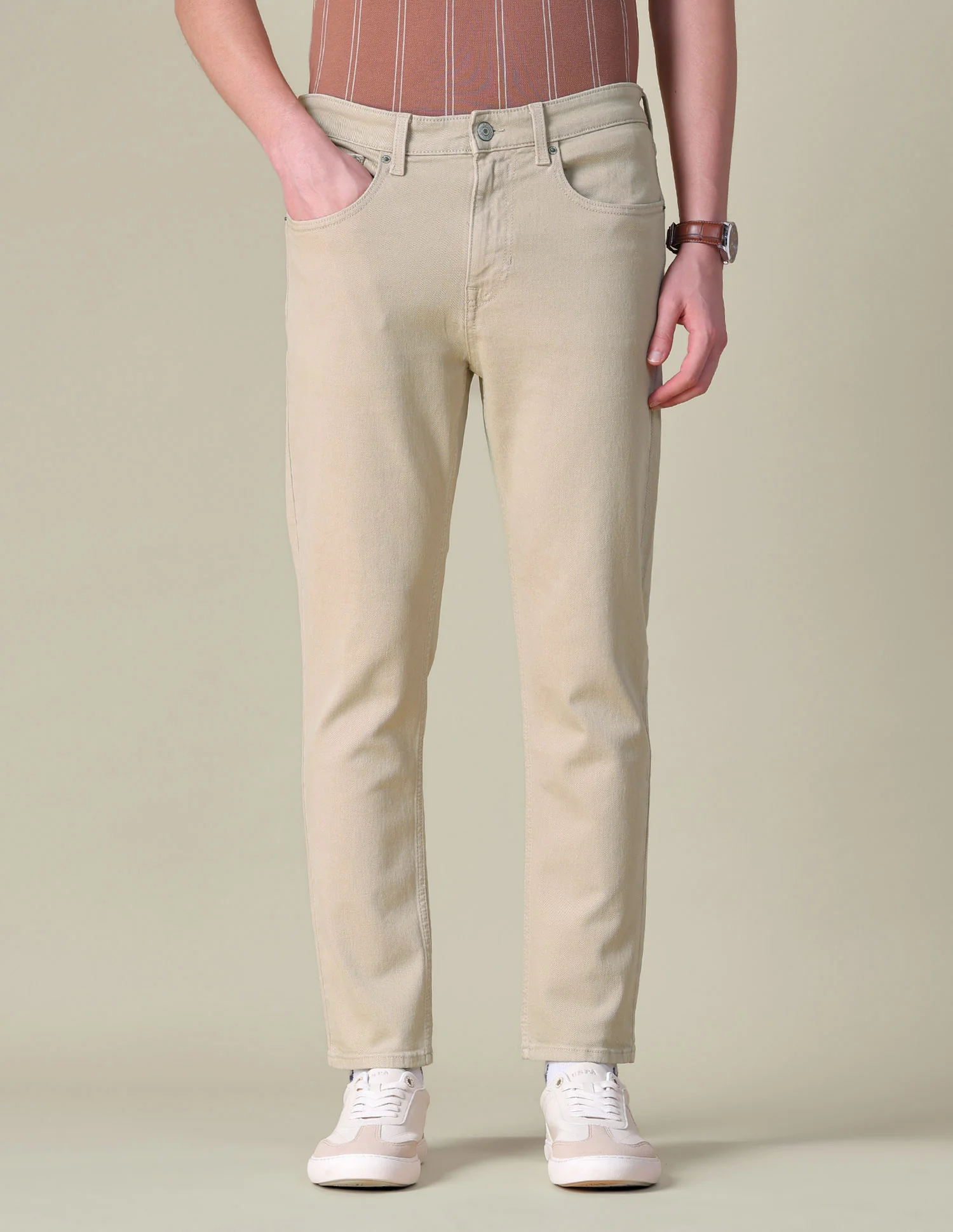 Cole Comfort Cropped Fit Brown Jeans - Image 6