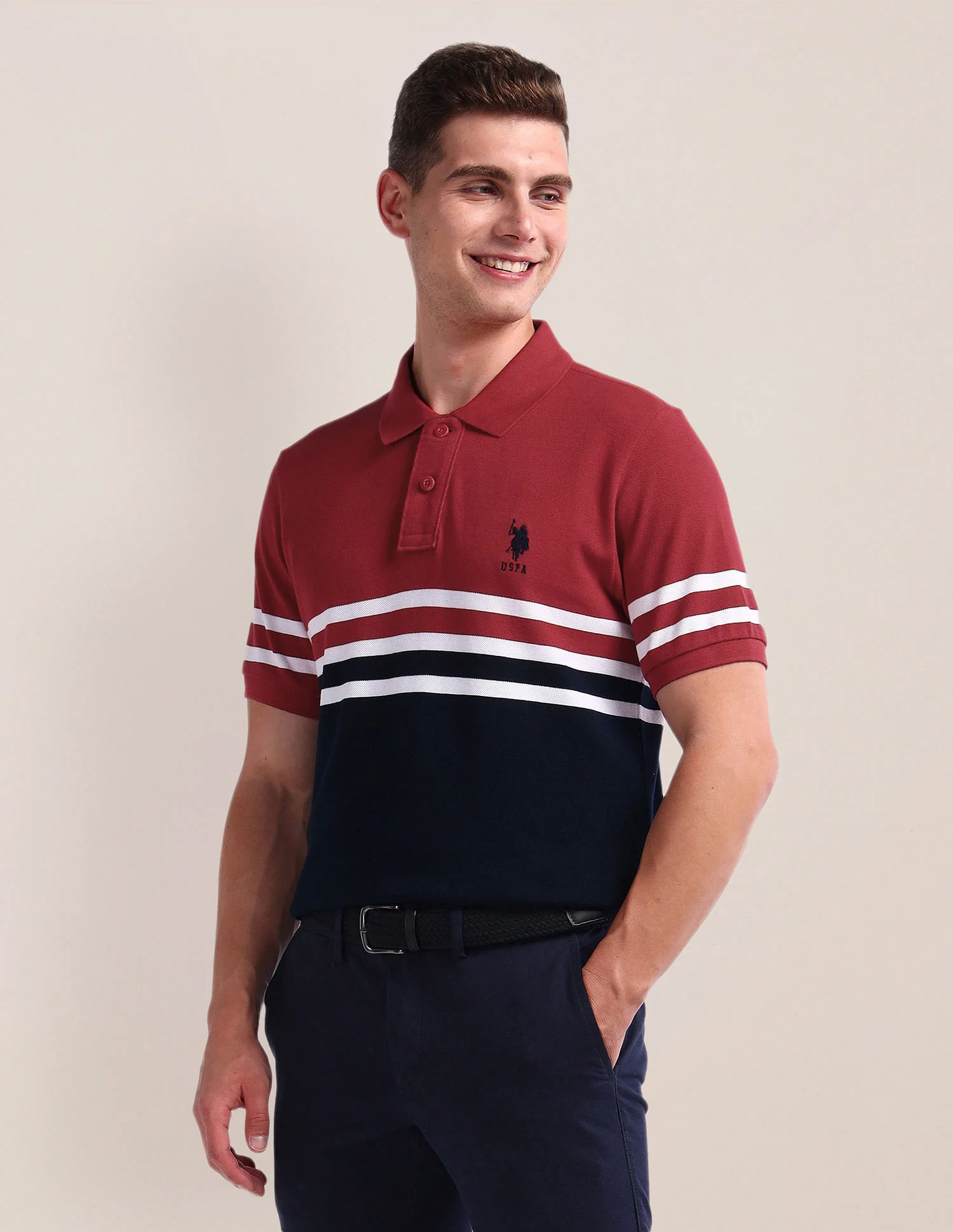 Colour Block Pique Polo Shirt