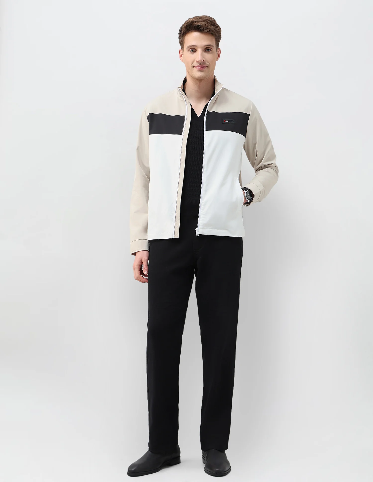 Colour Blocked Regular Fit Casual Jacket - Image 3