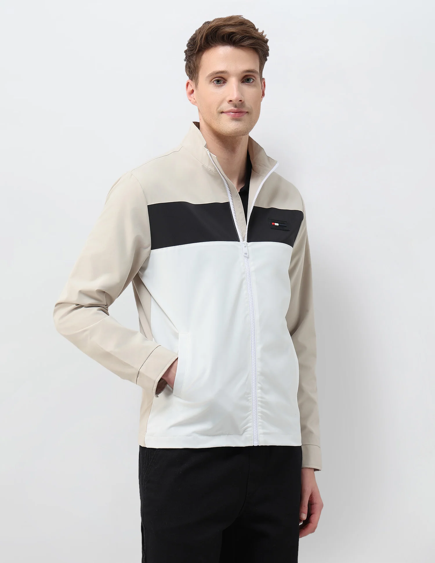 Colour Blocked Regular Fit Casual Jacket - Image 4