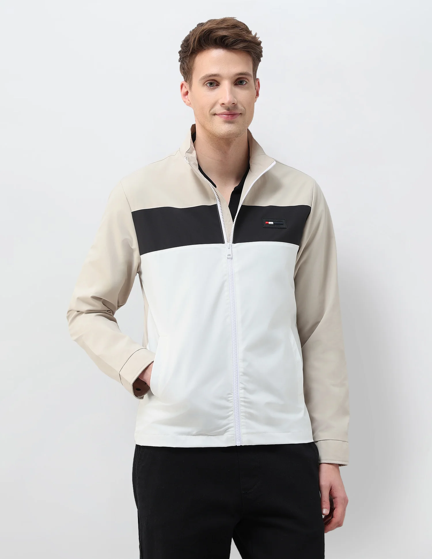 Colour Blocked Regular Fit Casual Jacket - Image 6