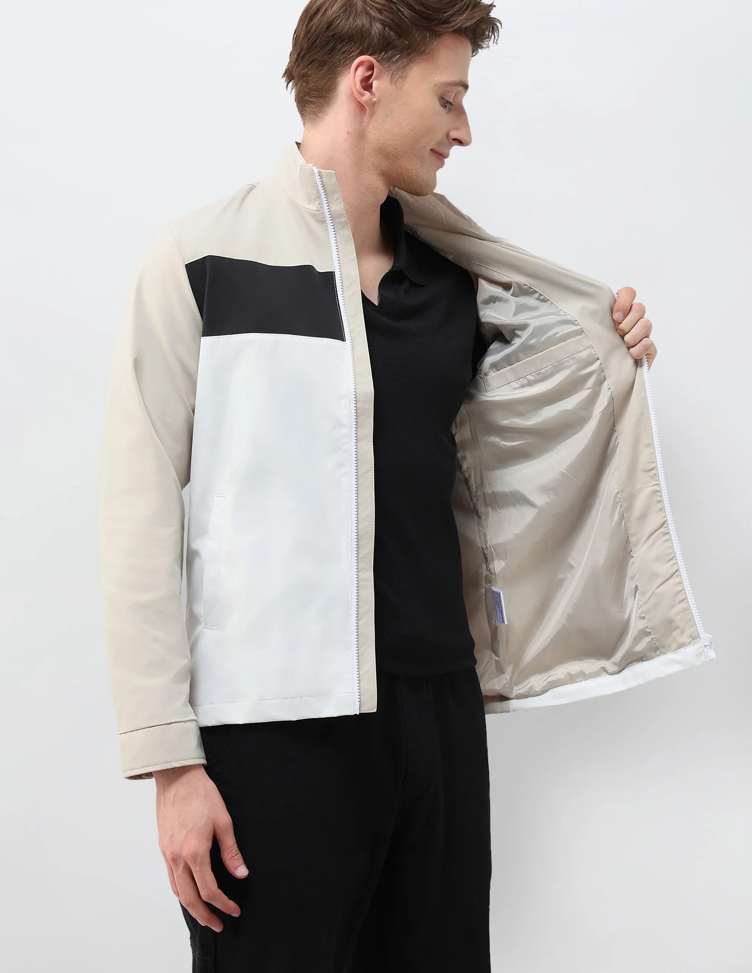 Colour Blocked Regular Fit Casual Jacket - Image 9
