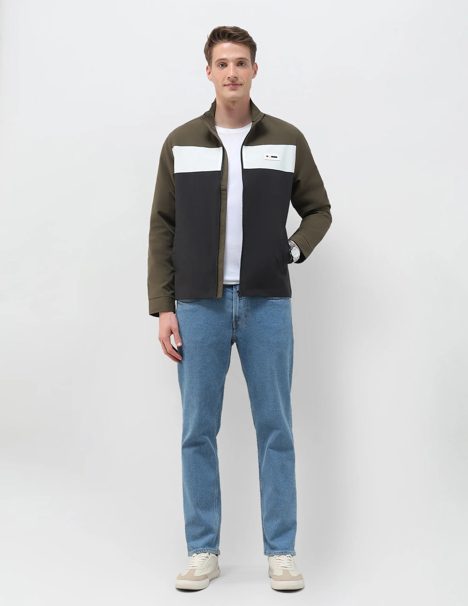 Colour Blocked Regular Fit Casual Jacket - Image 3
