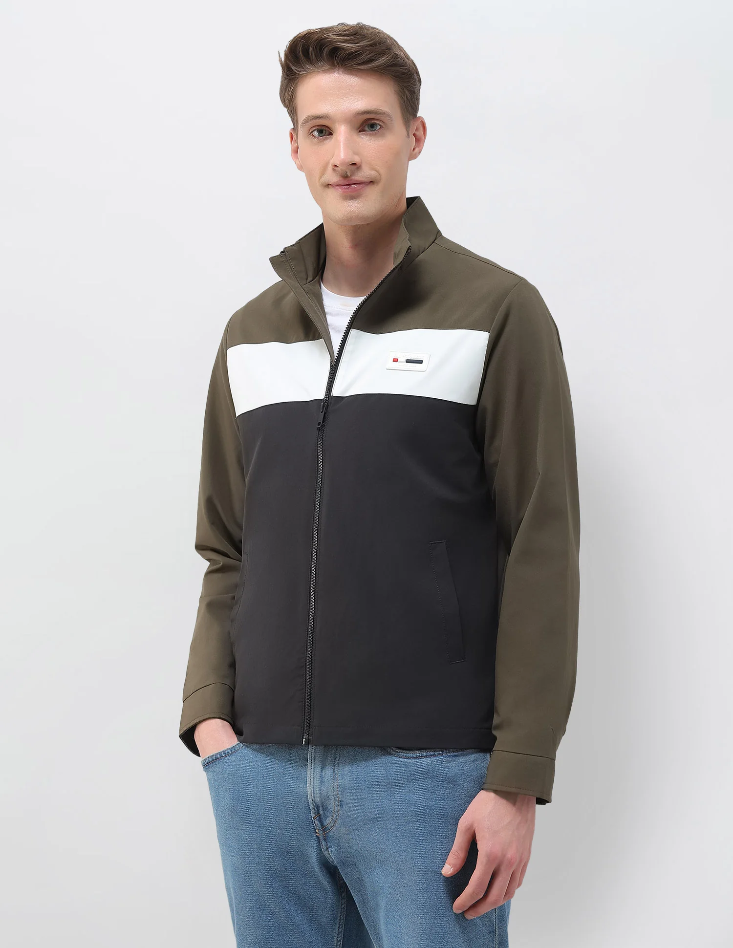 Colour Blocked Regular Fit Casual Jacket - Image 4