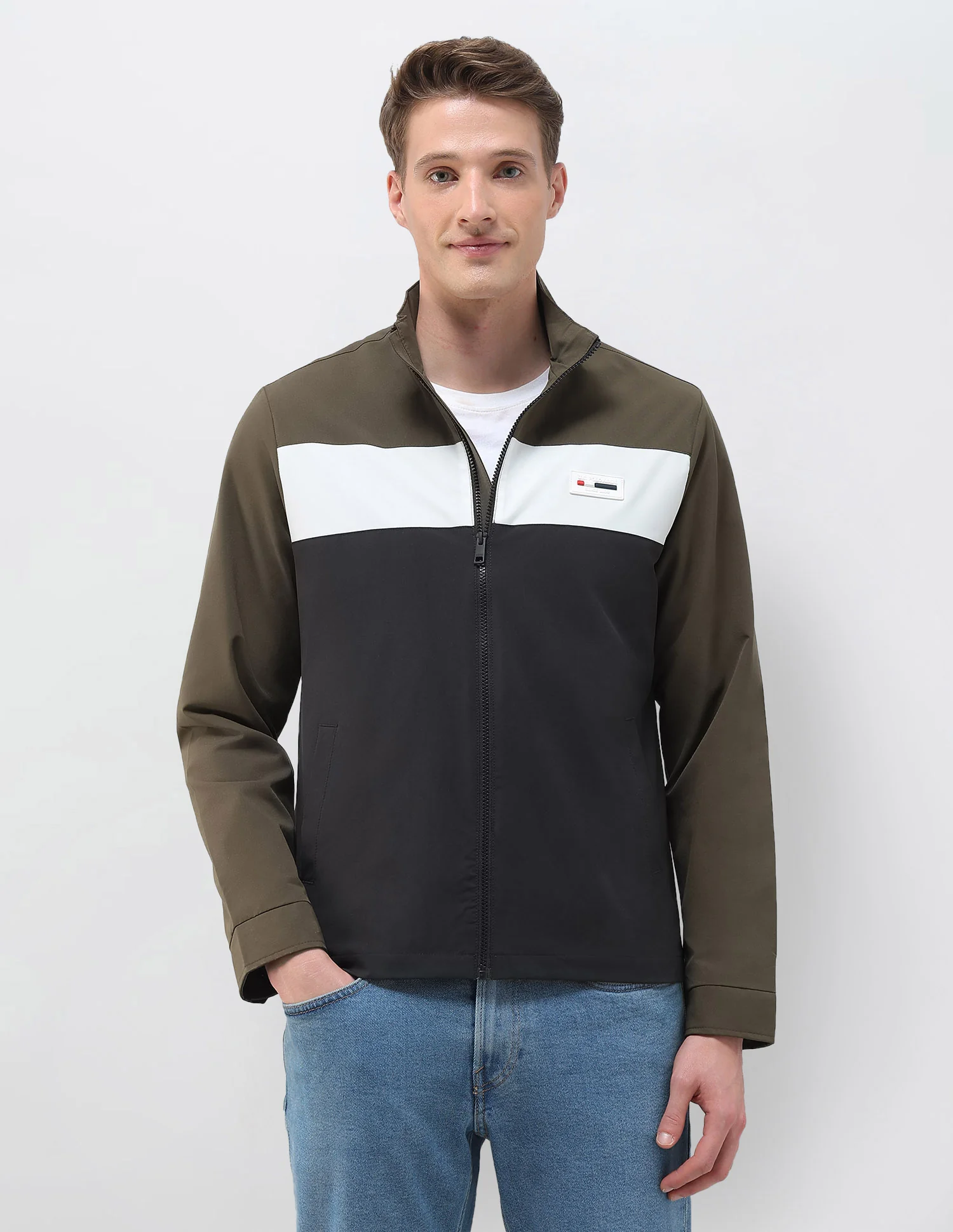 Colour Blocked Regular Fit Casual Jacket - Image 6