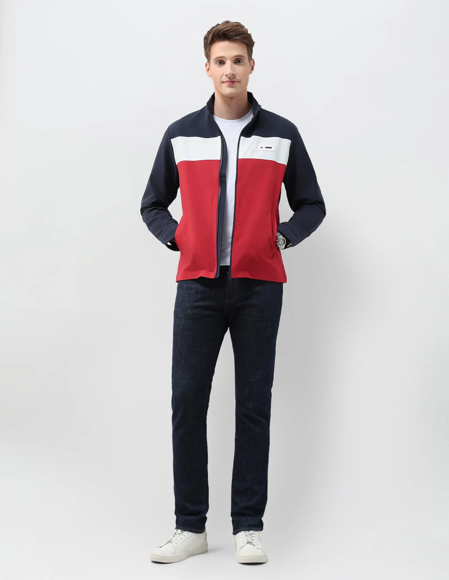 Colour Blocked Regular Fit Casual Jacket - Image 3