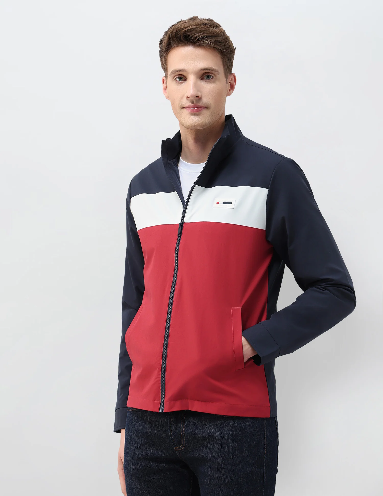 Colour Blocked Regular Fit Casual Jacket - Image 4