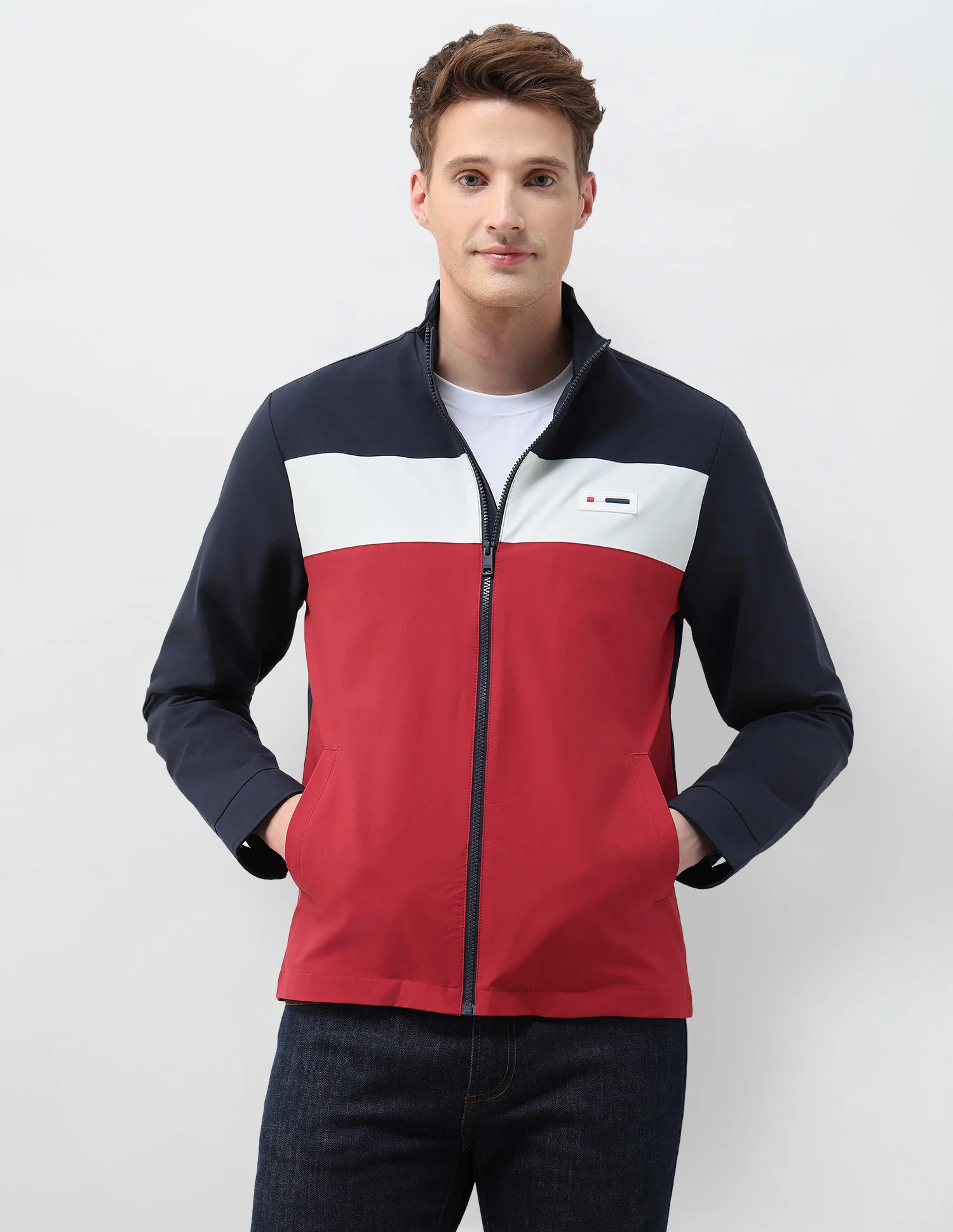 Colour Blocked Regular Fit Casual Jacket - Image 6
