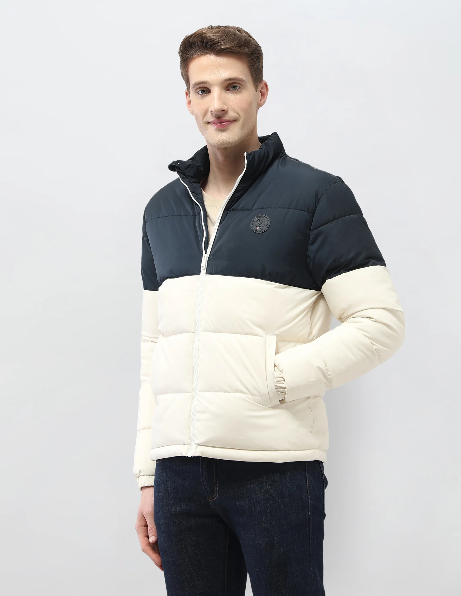 Colour Blocked Regular Fit Puffer Jacket - Image 4