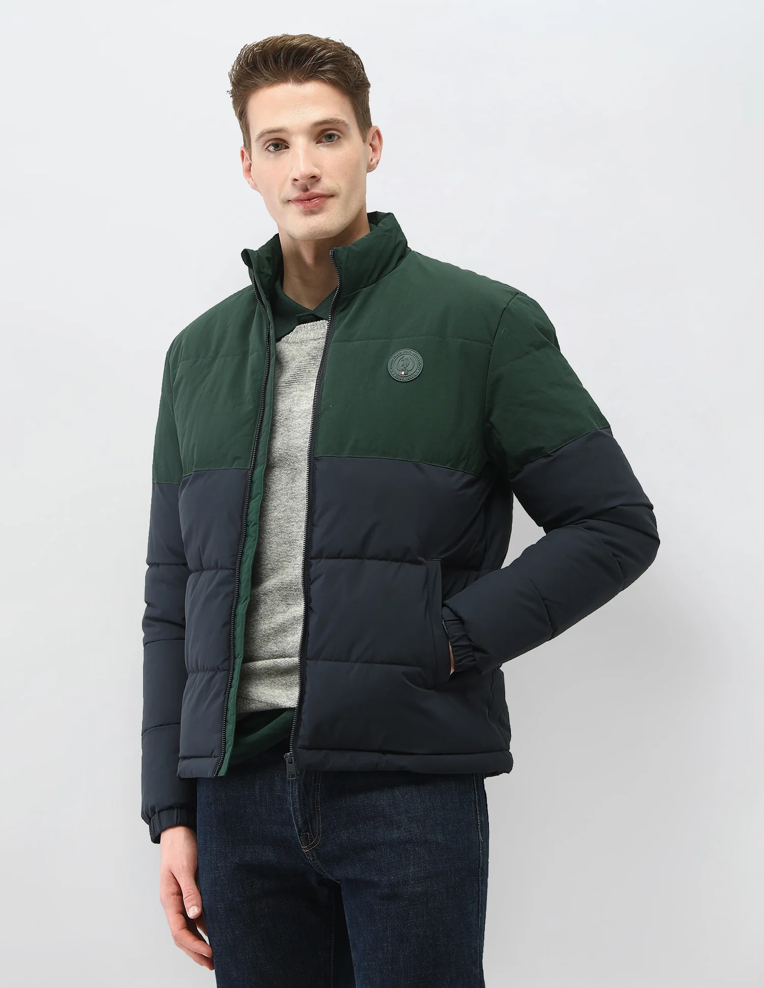 Colour Blocked Regular Fit Puffer Jacket