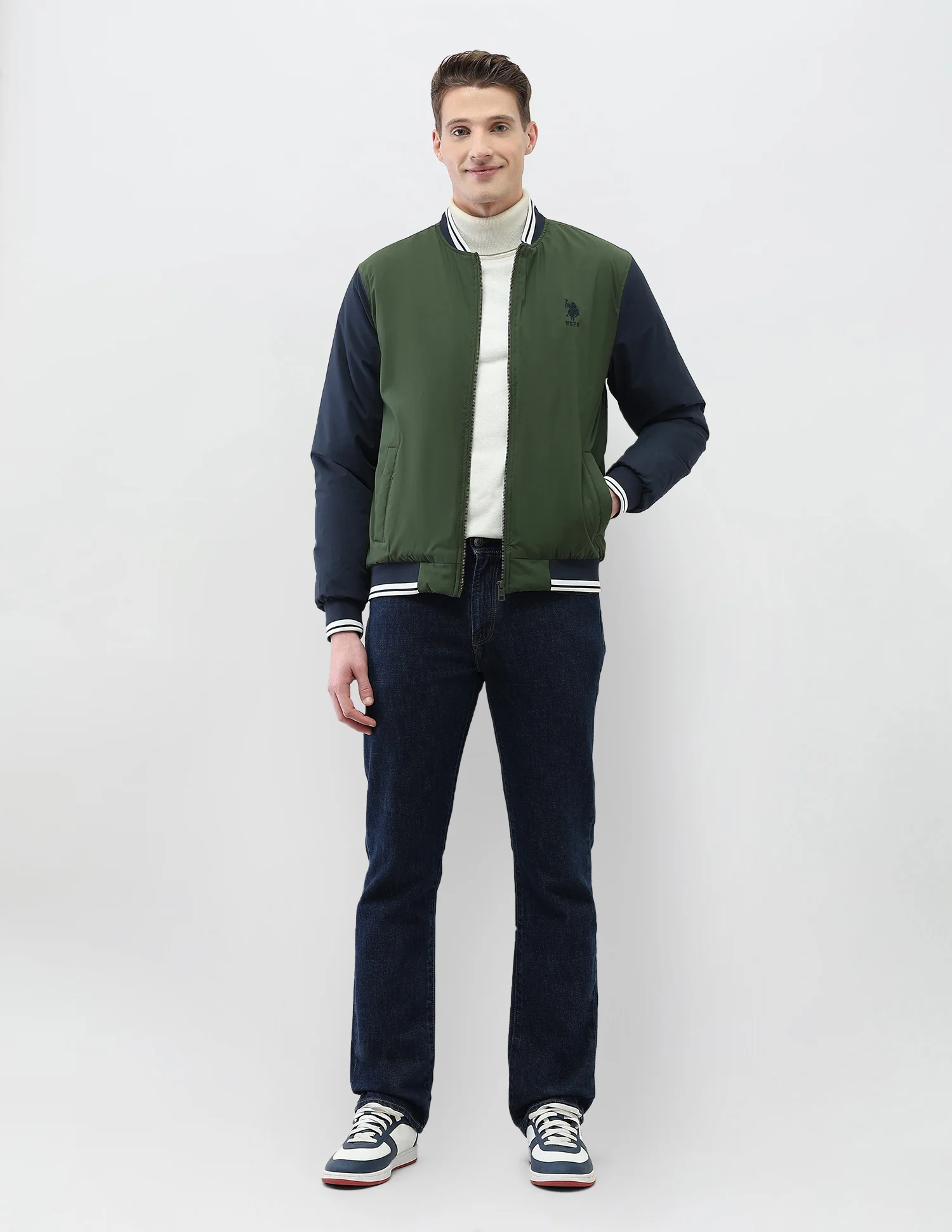 Colour Blocked Regular Fit Varsity Jacket - Image 3