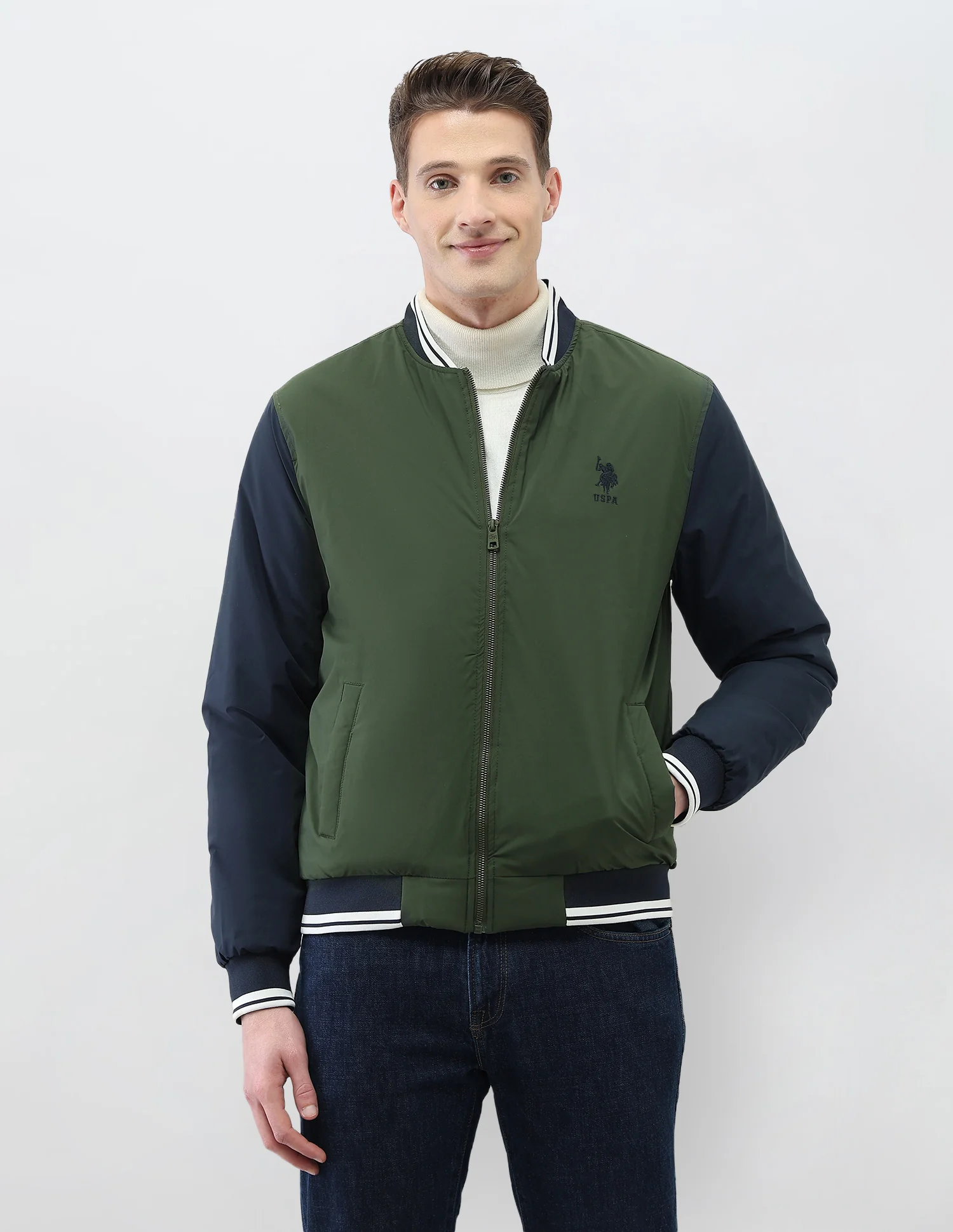 Colour Blocked Regular Fit Varsity Jacket - Image 6