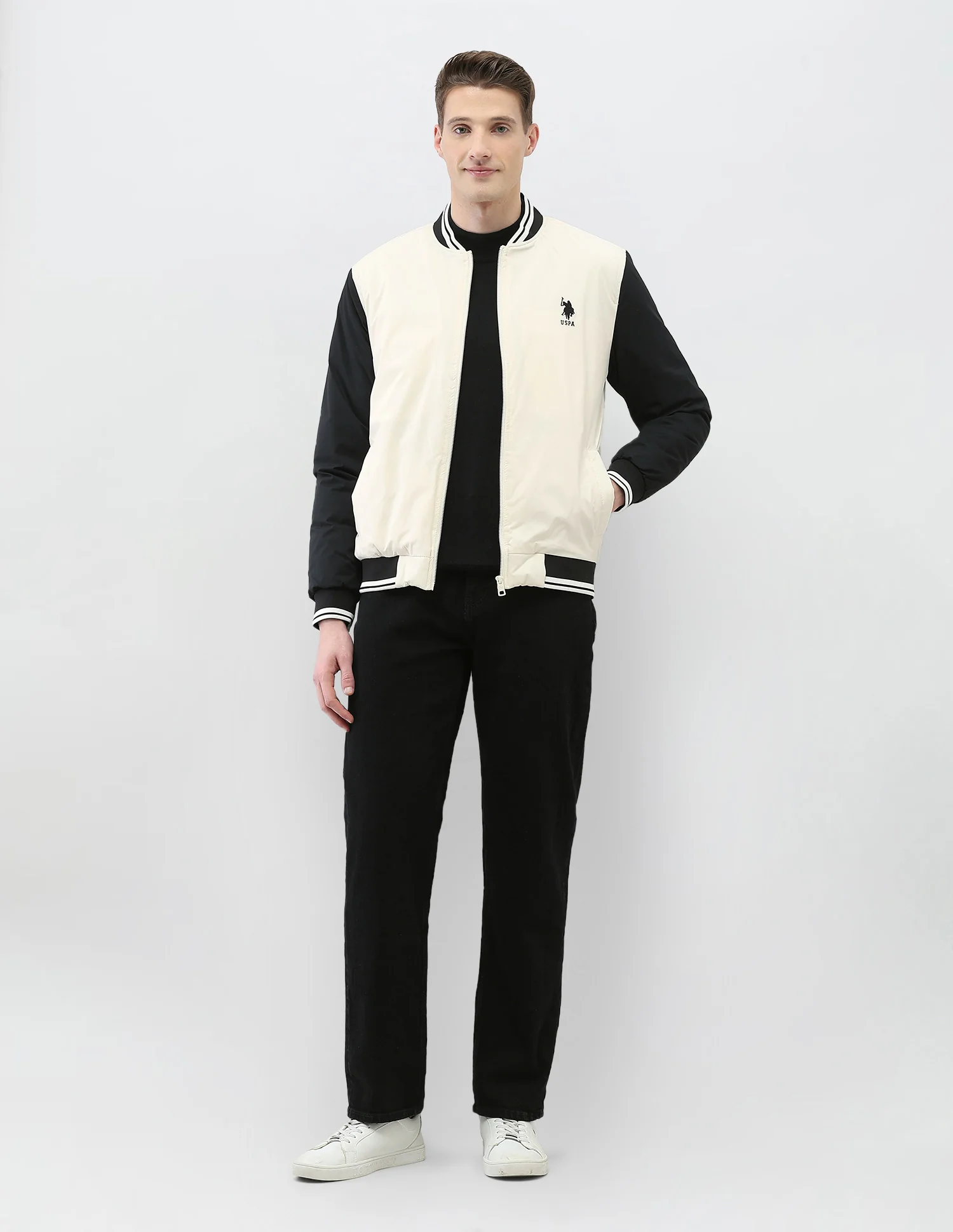 Colour Blocked Regular Fit Varsity Jacket - Image 3