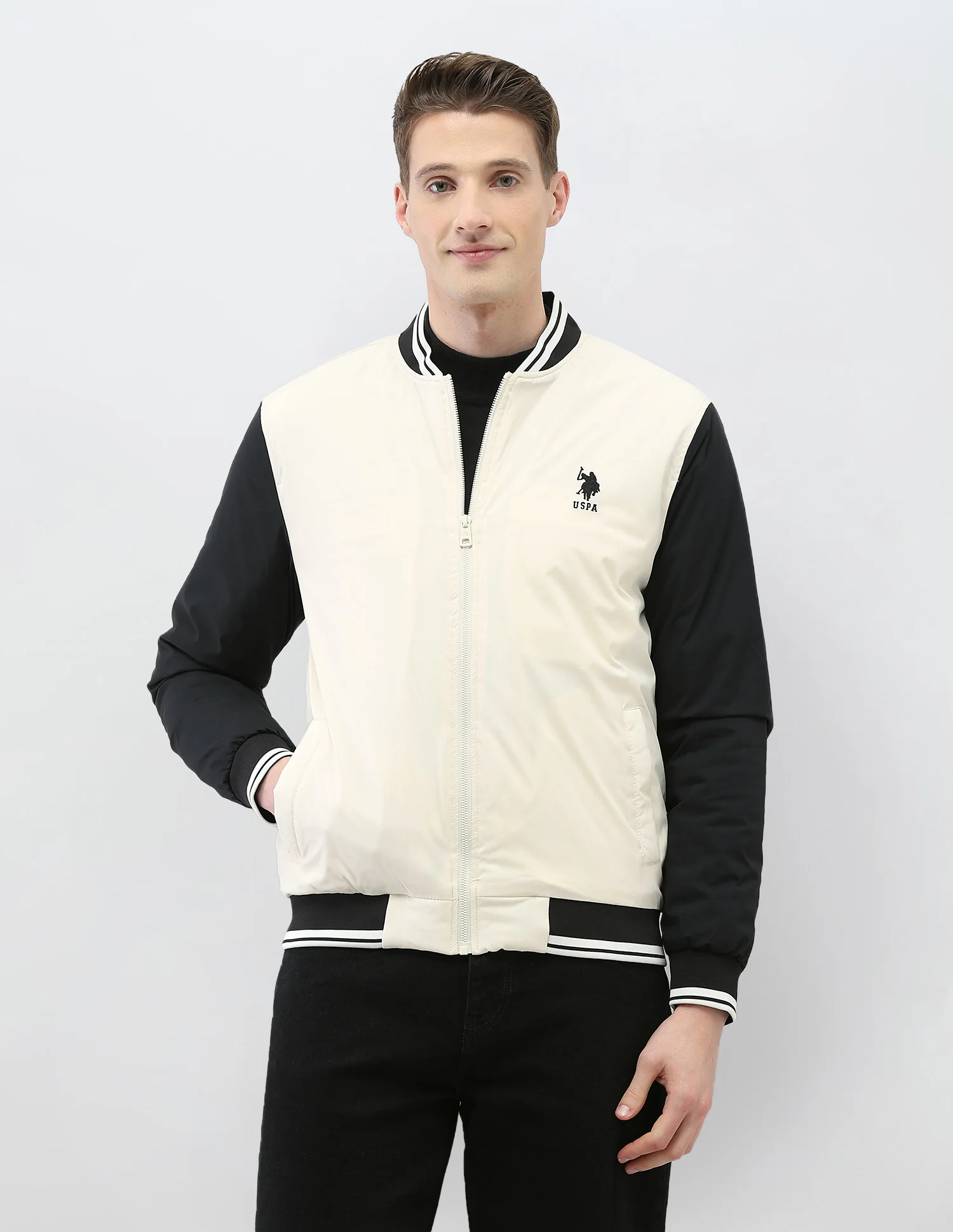 Colour Blocked Regular Fit Varsity Jacket - Image 6