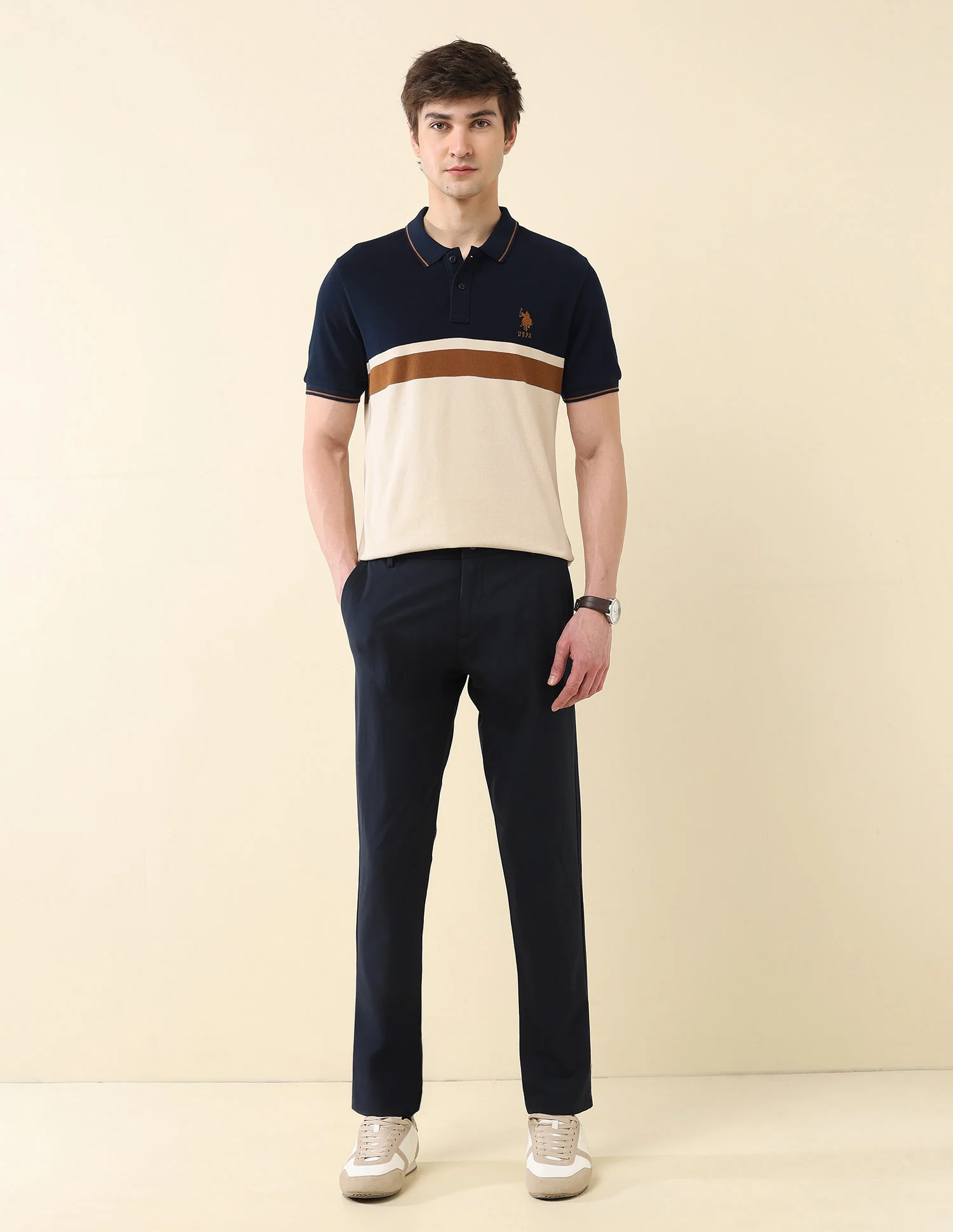 Colourblocked Pure Cotton Gold Cup Polo Shirt - Image 3